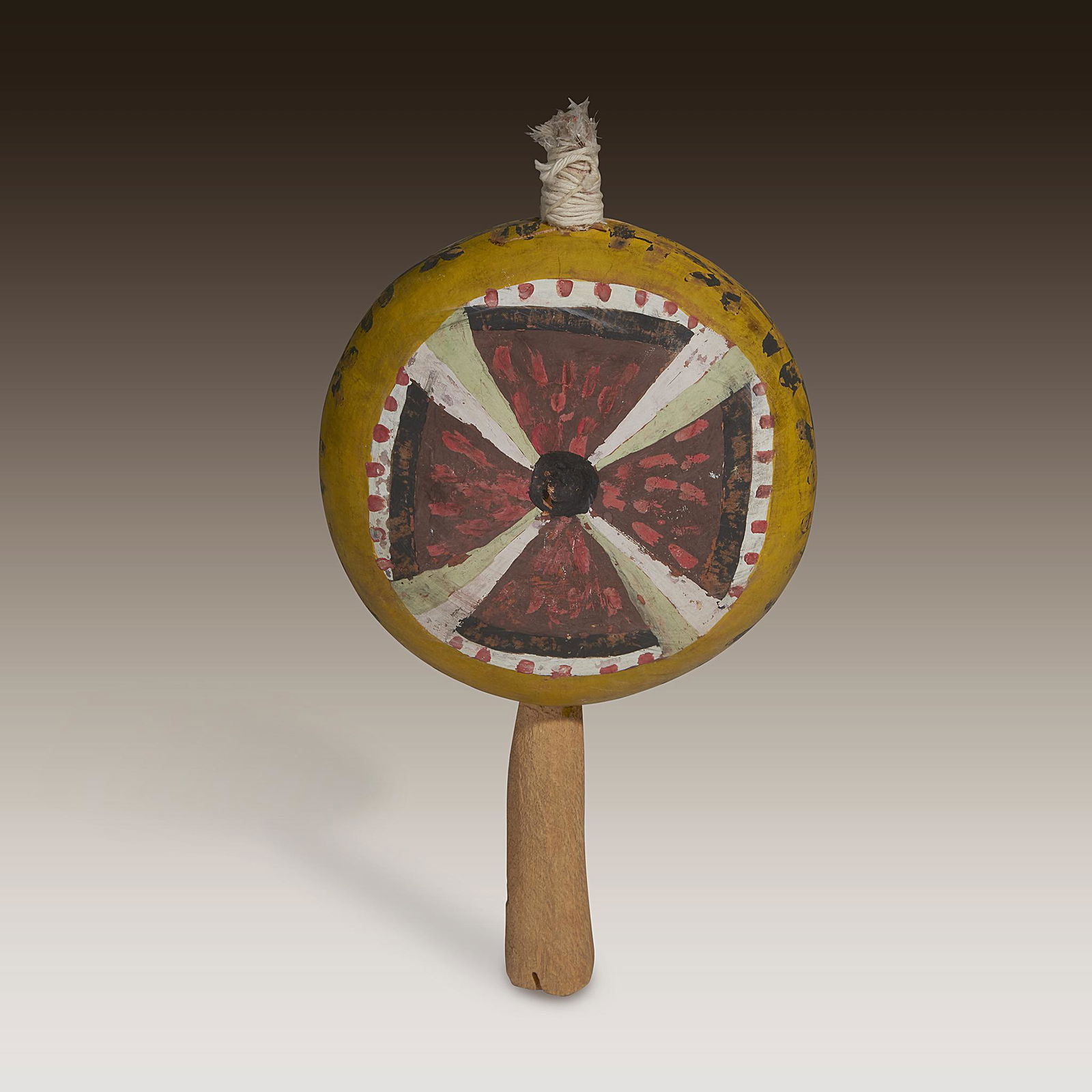 A Pueblo painted and decorated gourd rattle, (1 of 1)