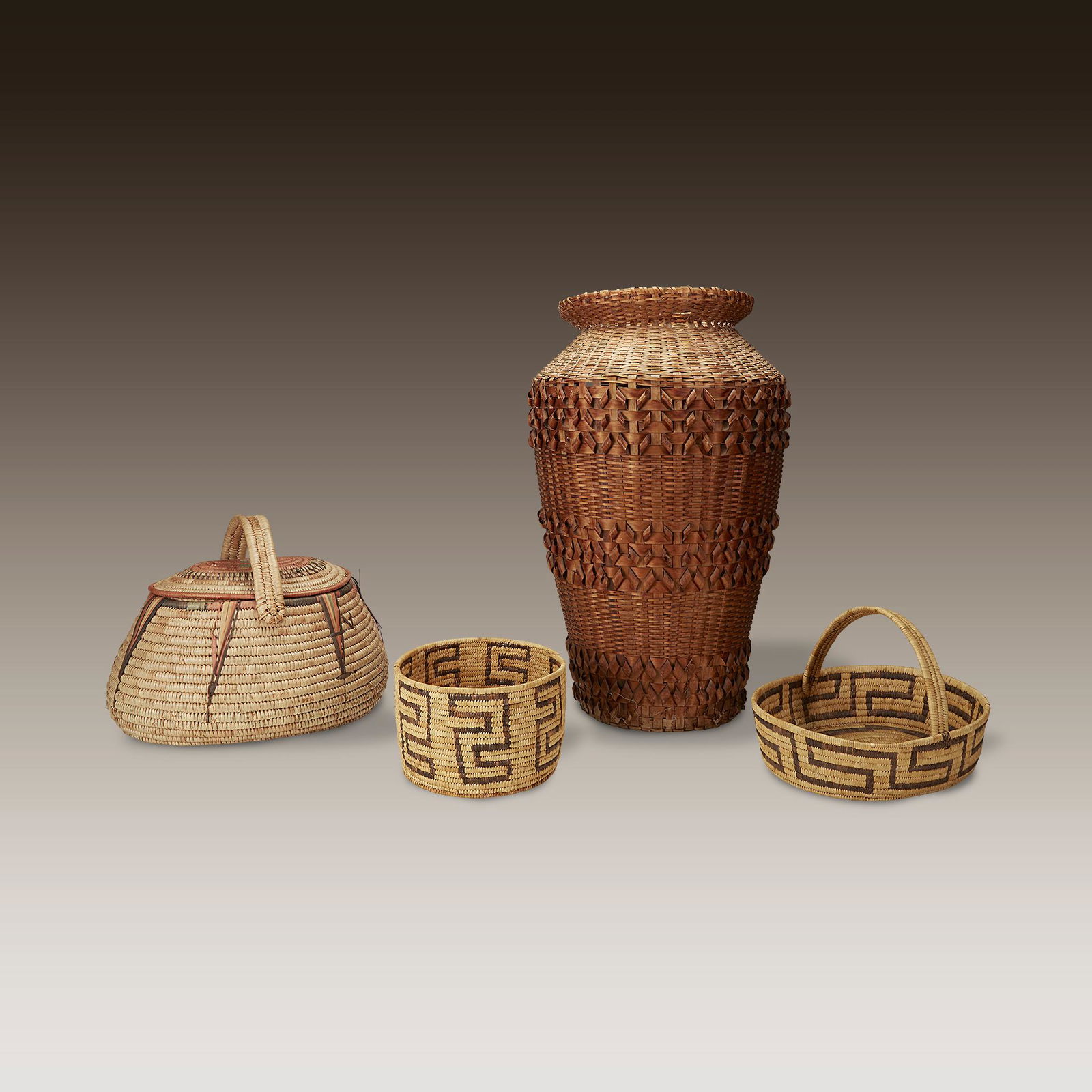 A group of four large American Indian woven baskets, (1 of 1)