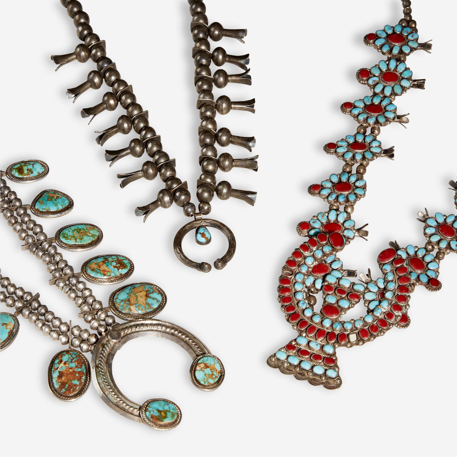 Three Navajo silver and turquoise Squash blossom (1 of 7)