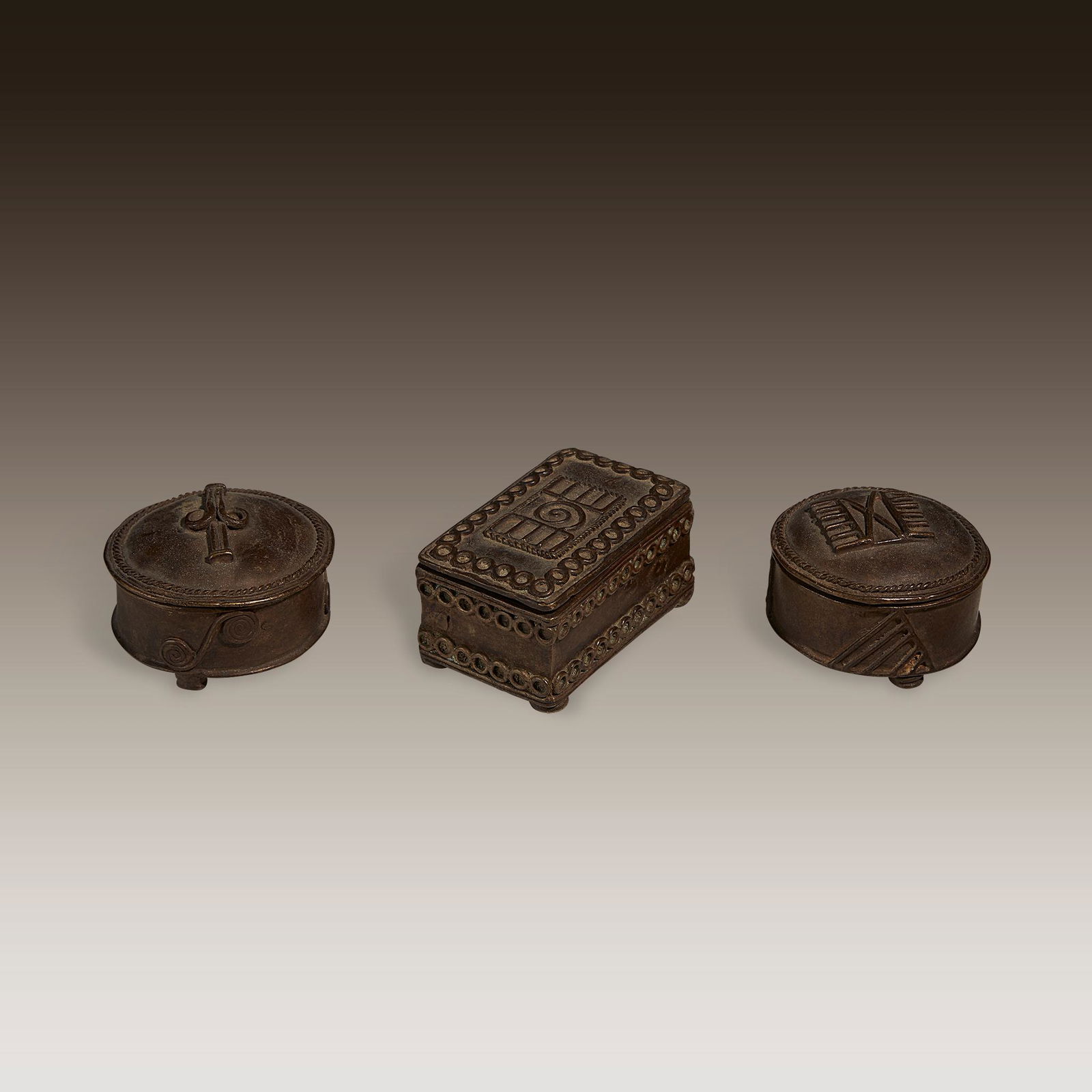 A collection of Akan gold dust boxes, Kuduo, Ghana (1 of 2)