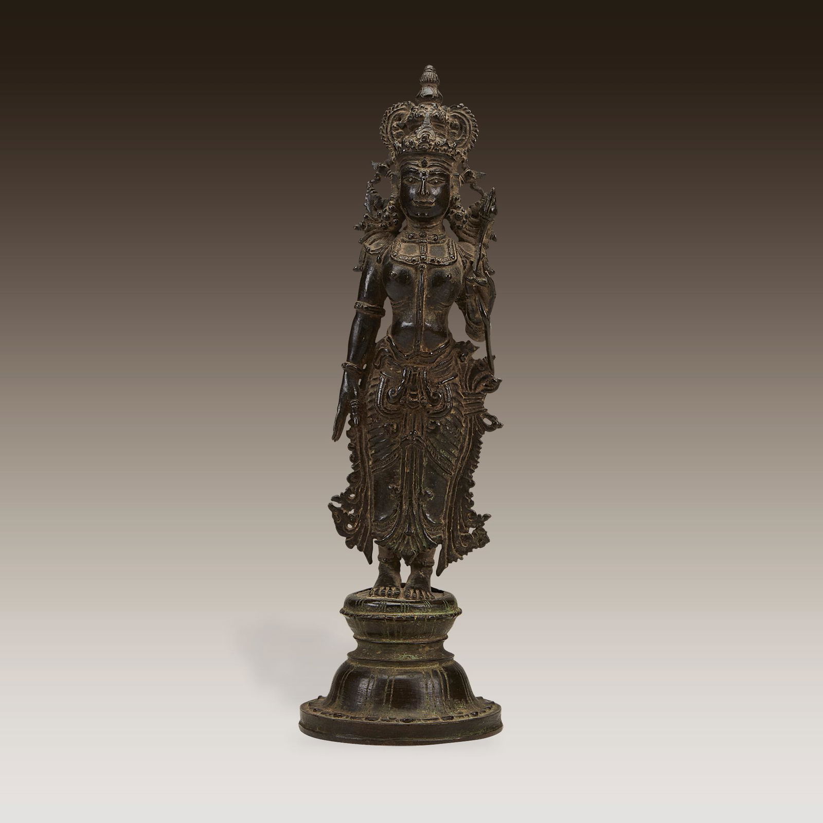 An unusual large Southwest Indian bronze figure of a (1 of 3)