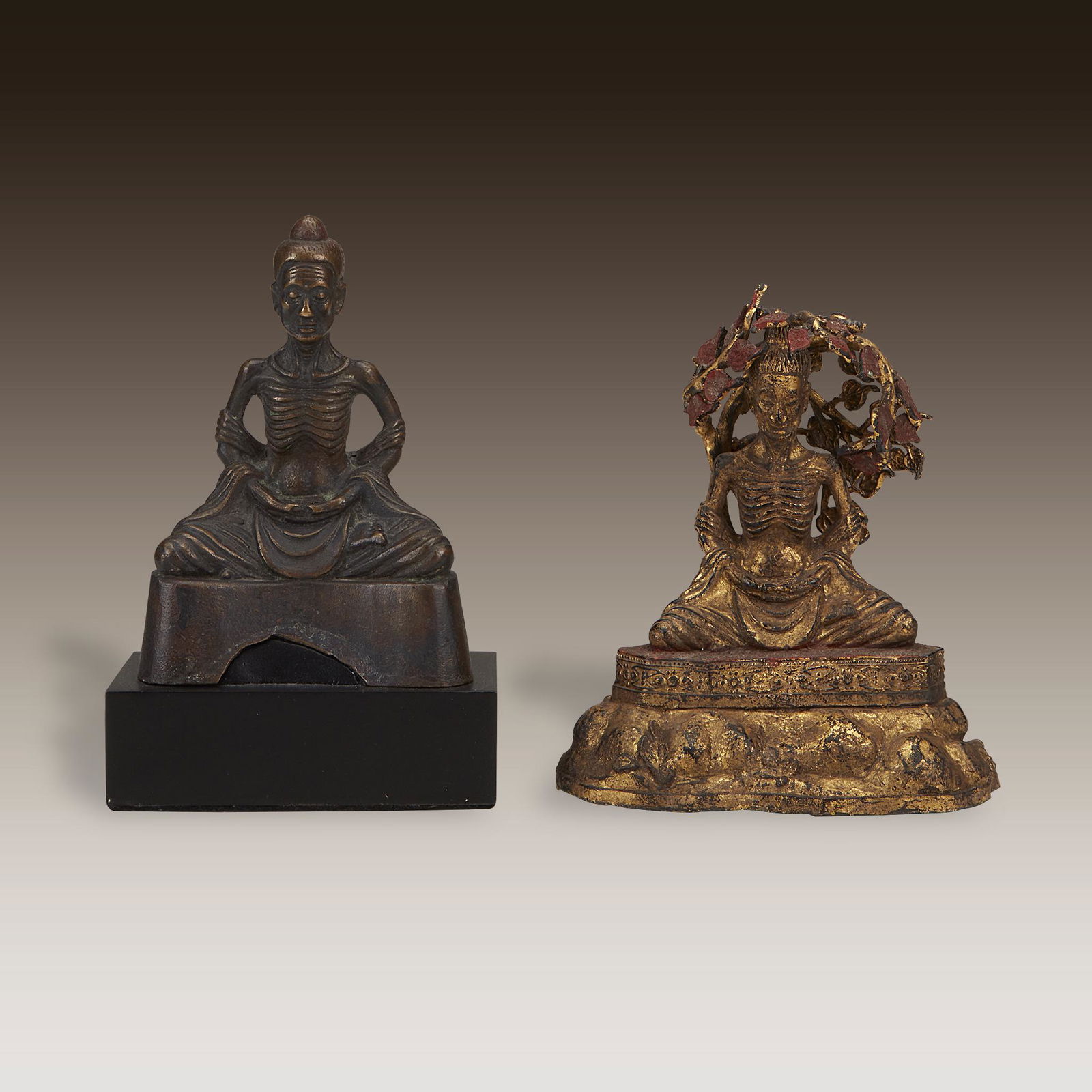 A Thai bronze figure of an ascetic Buddha and a rare (1 of 2)