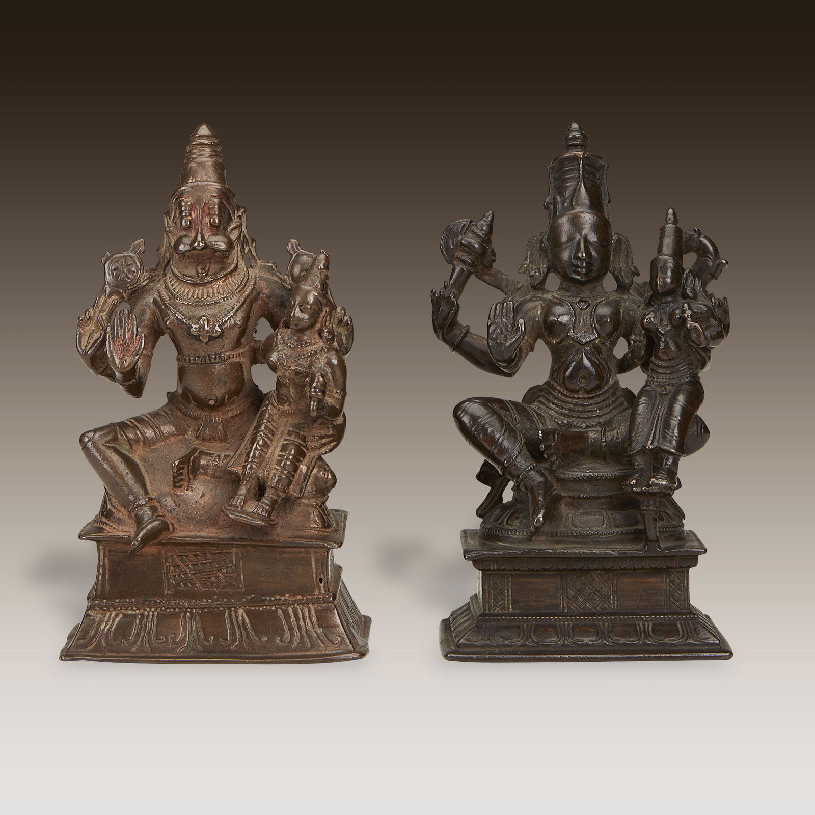 A South Indian bronze image of Shiva and Parvati and a (1 of 3)