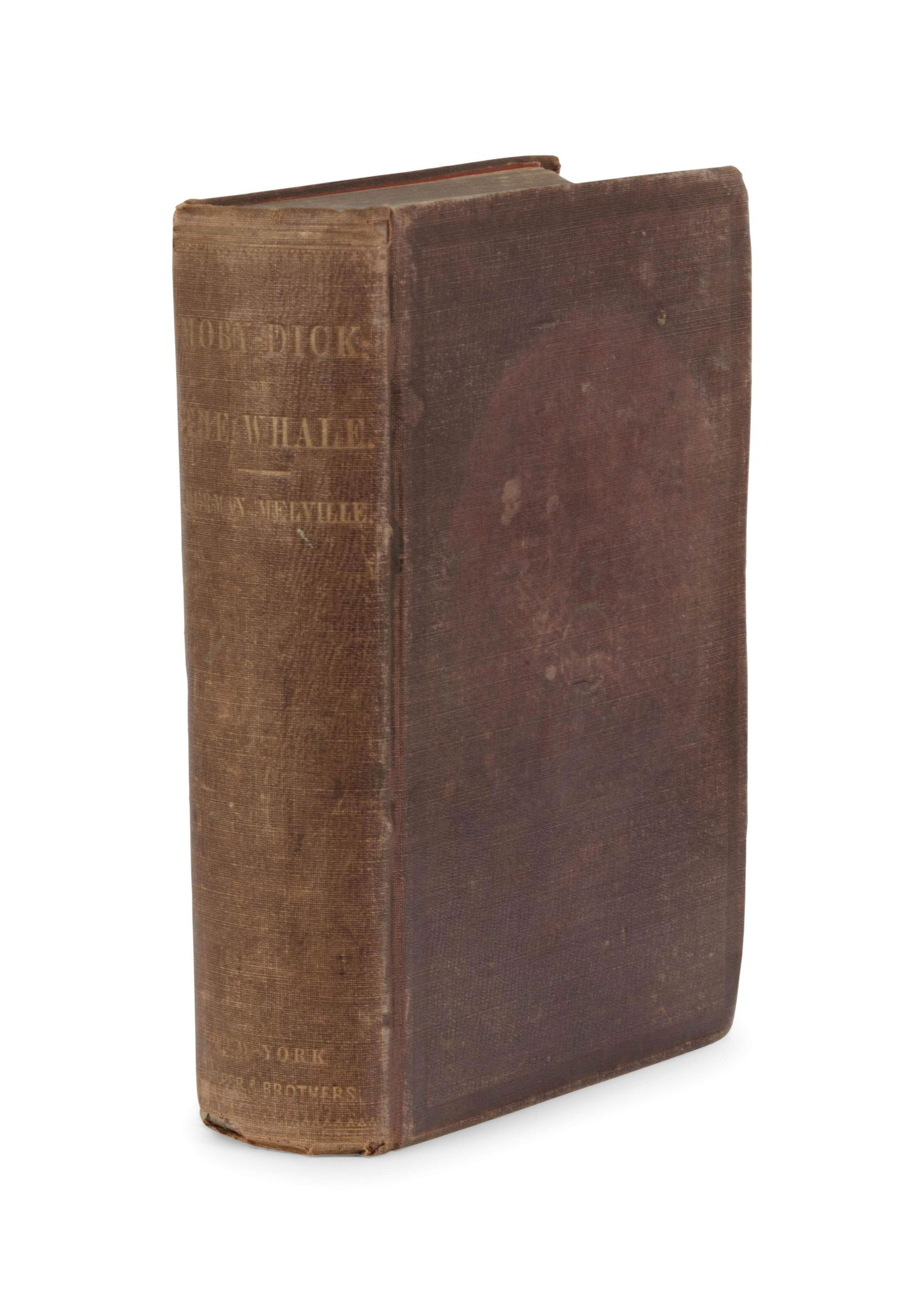 MELVILLE, Herman (1819-1891). Moby-Dick; or, the Whale.: MELVILLE, Herman (1819-1891). Moby-Dick; or, the Whale. New York: Harper & Brothers, 1851. 8vo. 6pp. publisher's advertisements at end. (Some spotting as usual.) Original drab purple-brown cloth, publ