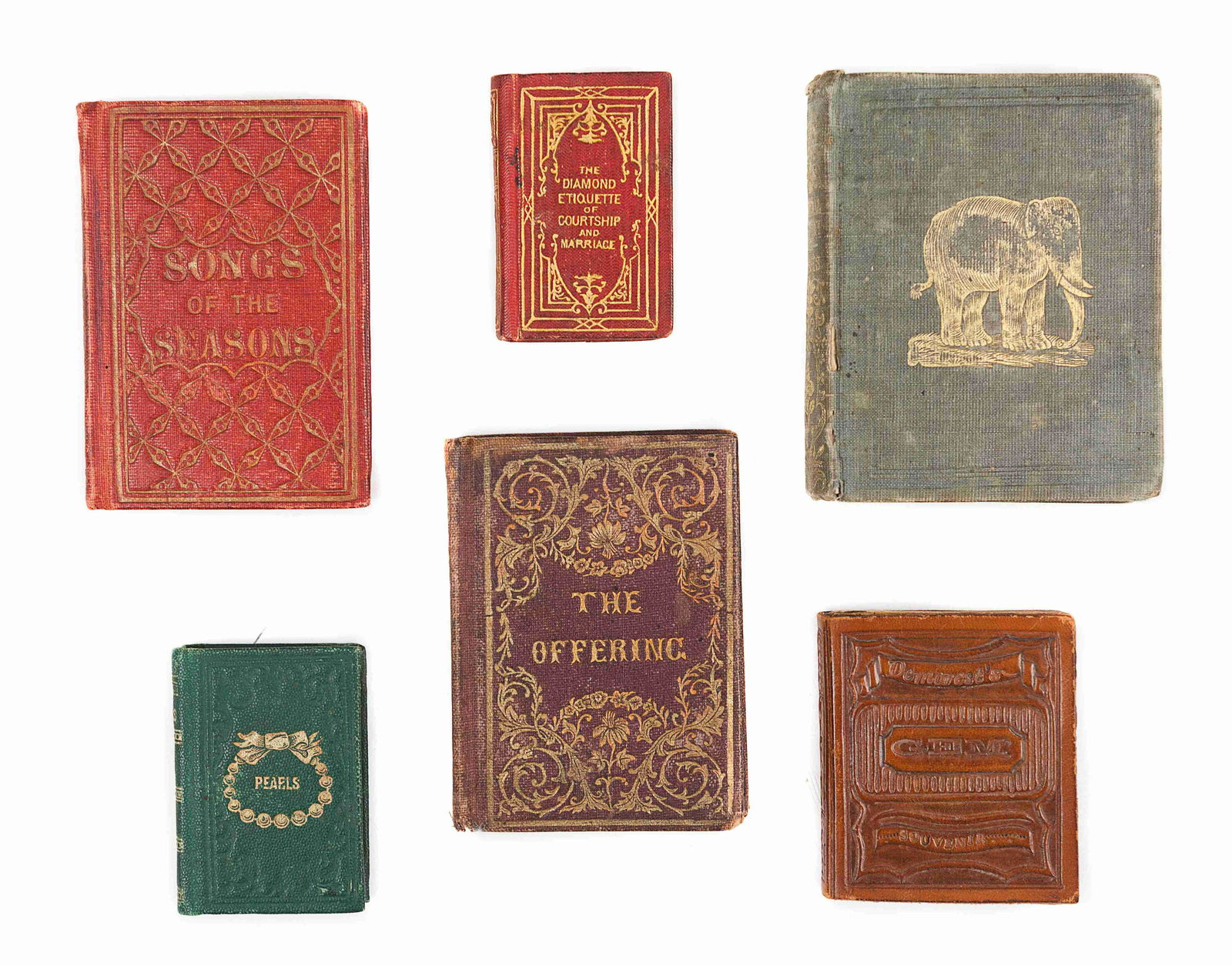 [MINIATURE BOOKS]. A group of 8 miniature books,: [MINIATURE BOOKS]. A group of 8 miniature books, comprising: WILLIAMS, C. Child's Natural History of Beasts. New Haven: Durrie and Peck; Philadelphia: Smith and Peck, n.d. Original pictorial light gre