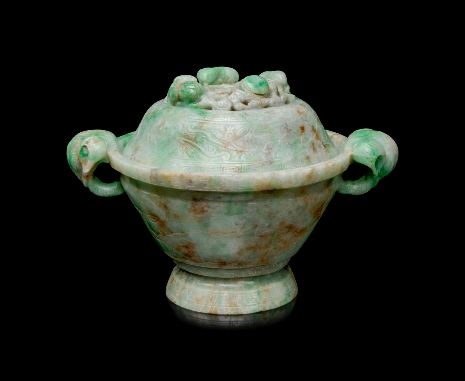 An Apple Green and Pale Celadon Jadeite Covered Bowl (1 of 5)