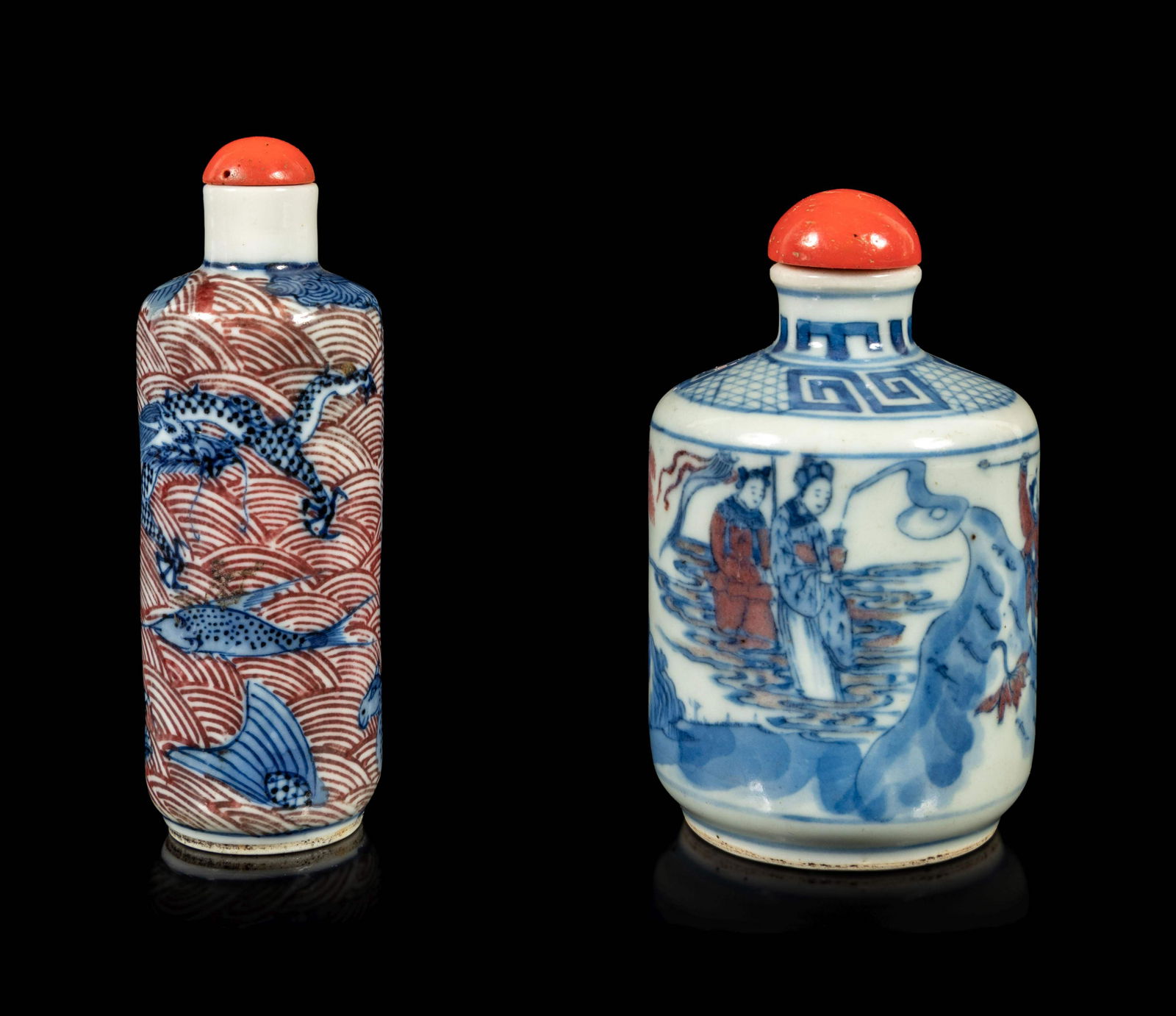 Two Copper Red and Underglaze Blue Porcelain Snuff (1 of 2)