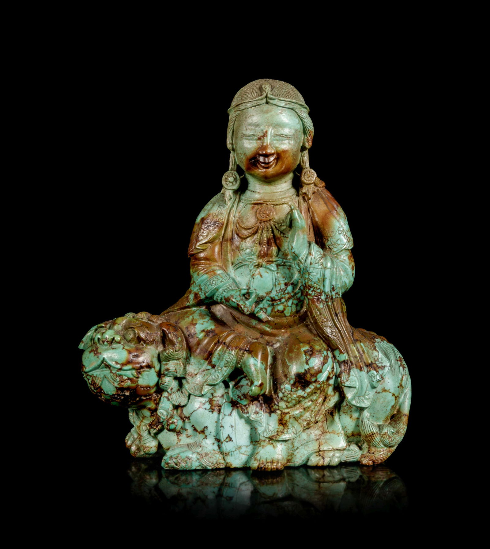A Carved Turquoise Figure of Bodhisattva Manjushri (1 of 3)
