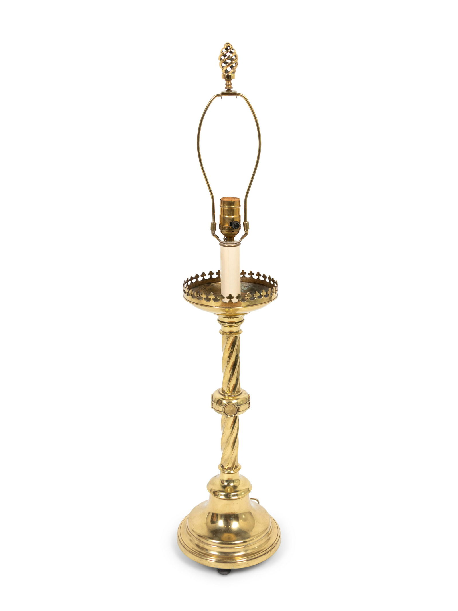 A Continental Brass Altar Candlestick Mounted as a Lamp (1 of 1)