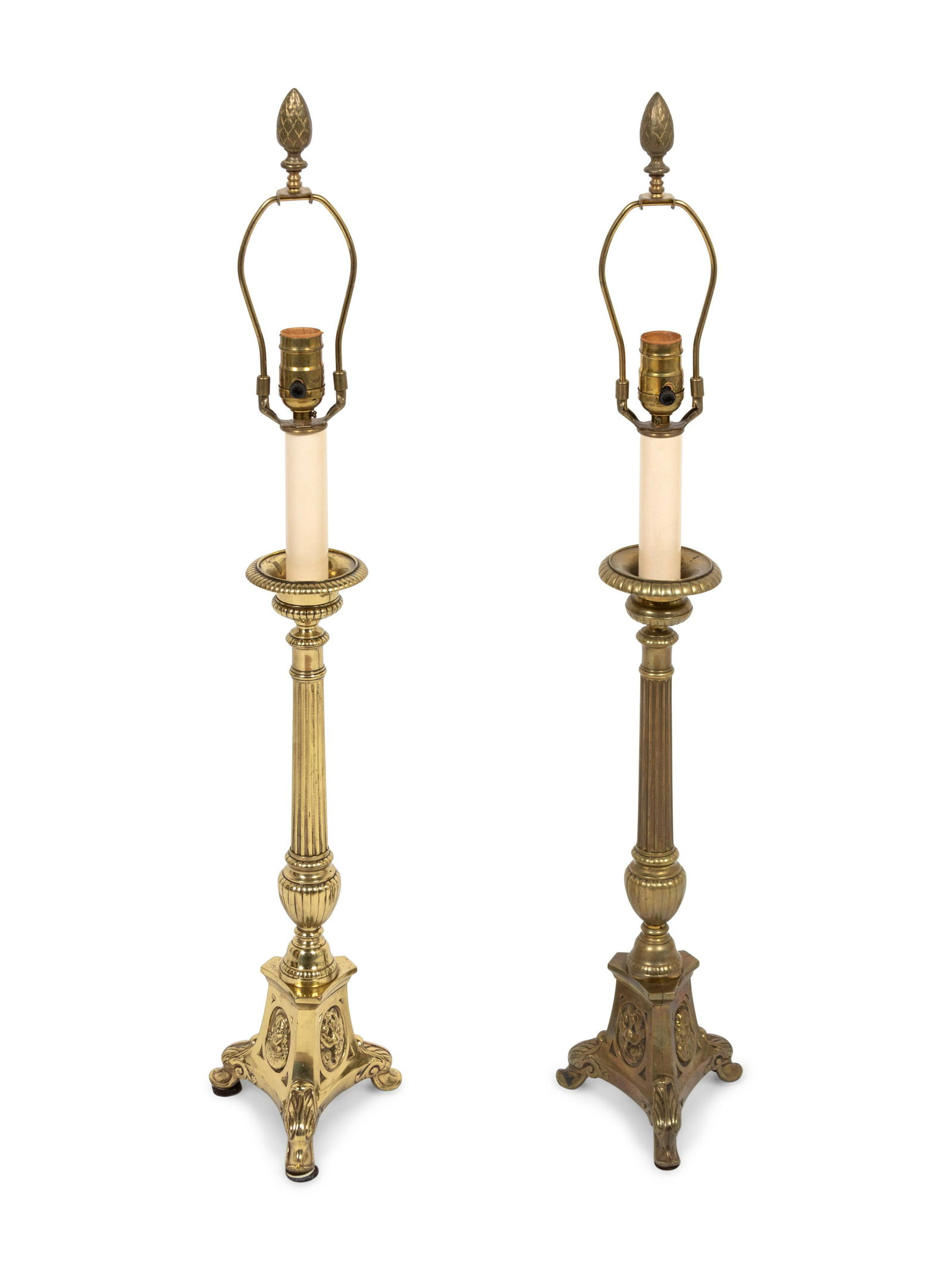 A Pair of Brass Altar Prickets Mounted as Lamps Height (1 of 1)