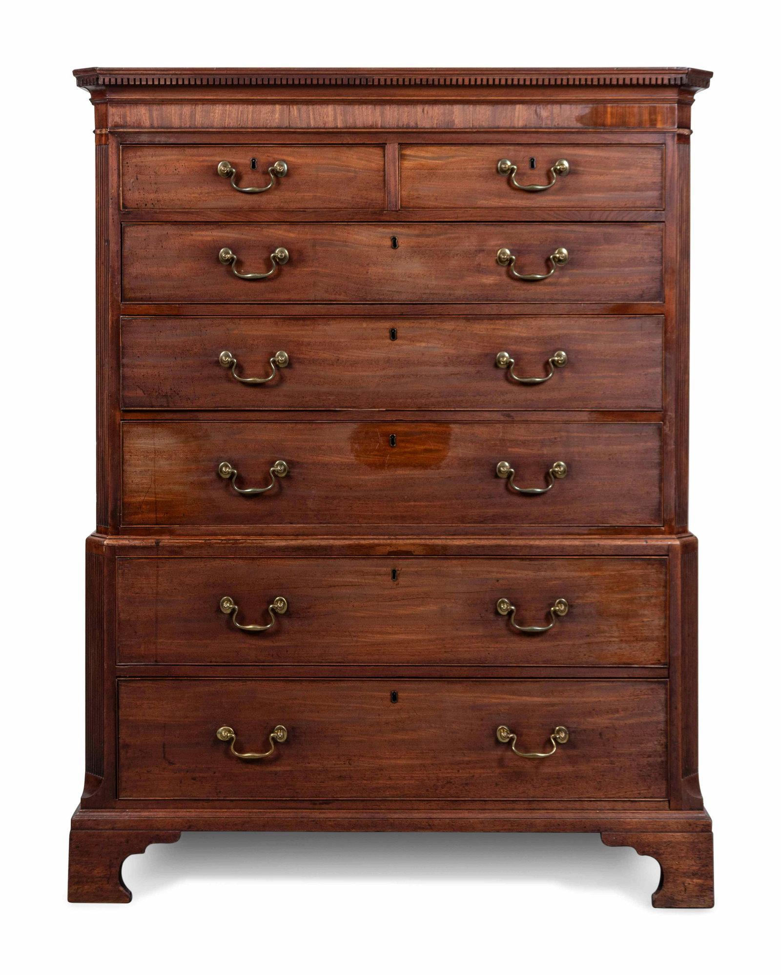 A George III Mahogany Chest on Chest Height 61 x width: A George III Mahogany Chest on Chest Late 18th Century Height 61 x width 47 1/4 x depth 23 inches. Property from the Historic Sword Gate House, Charleston, South Carolina