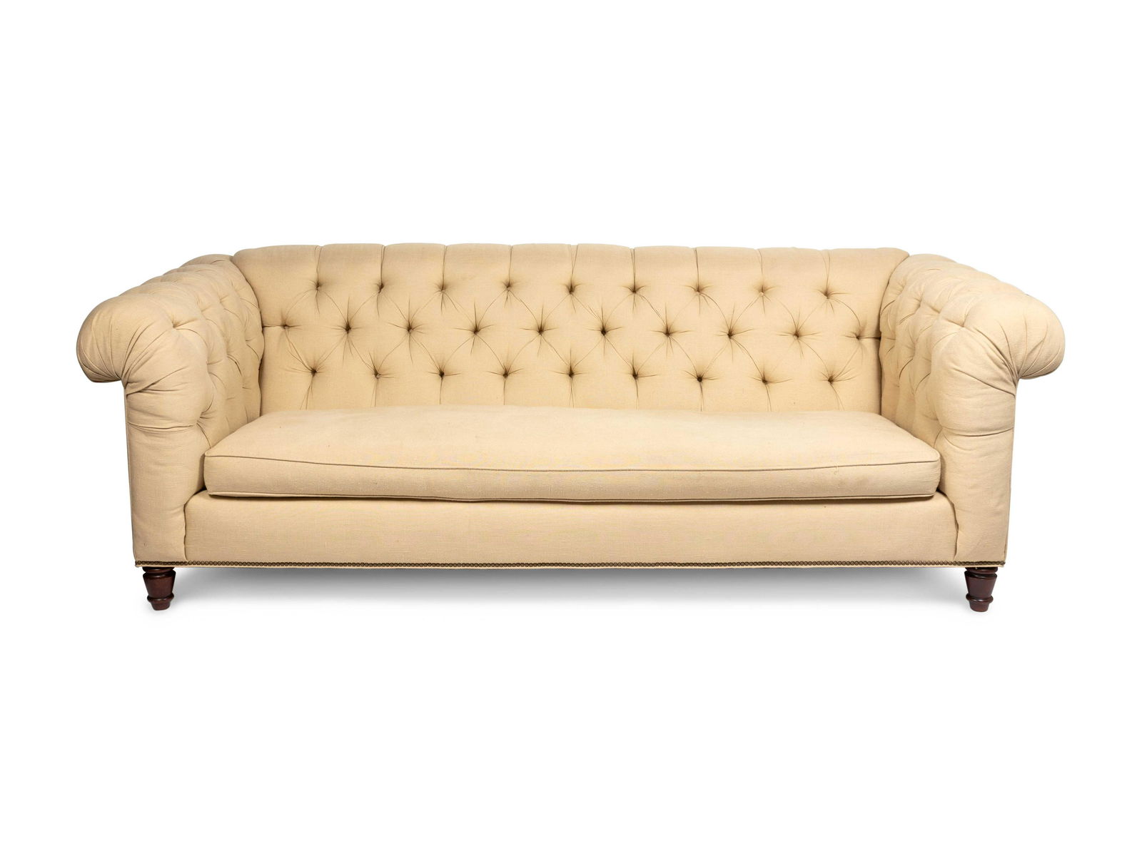 A Chesterfield Tufted Linen-Upholstered Sofa  (1 of 3)