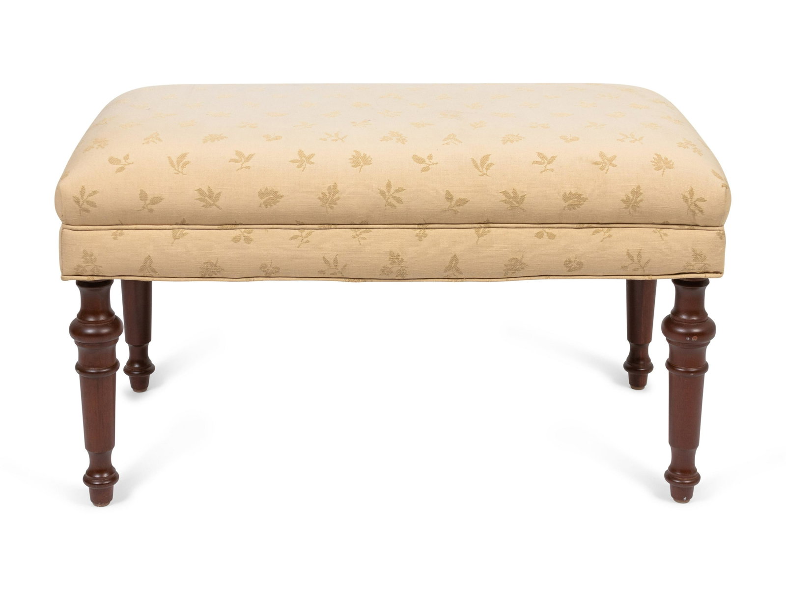 An Edwardian Style Turned Mahogany Window Seat Height: An Edwardian Style Turned Mahogany Window Seat Height 18 1/2 x width 32 x depth 17 inches. Property from the Historic Sword Gate House, Charleston, South Carolina