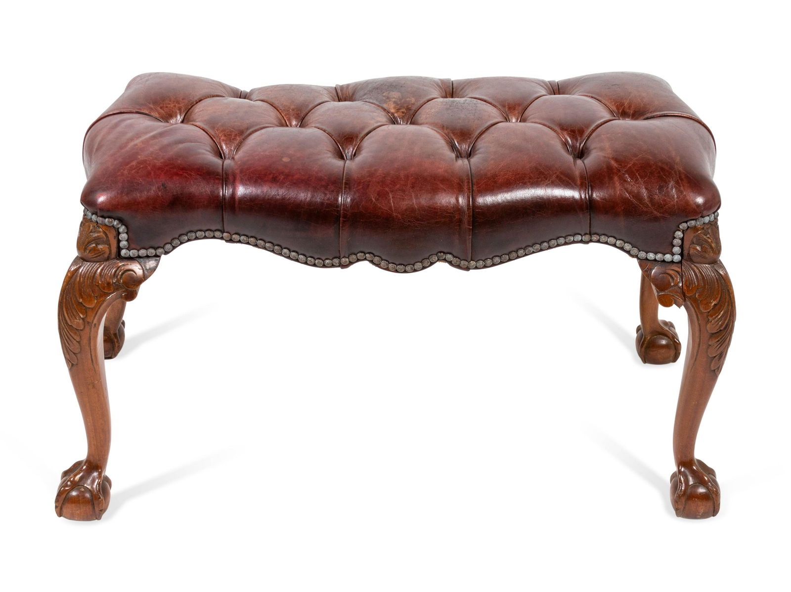 A George III Style Carved Mahogany Tufted-Leather (1 of 2)