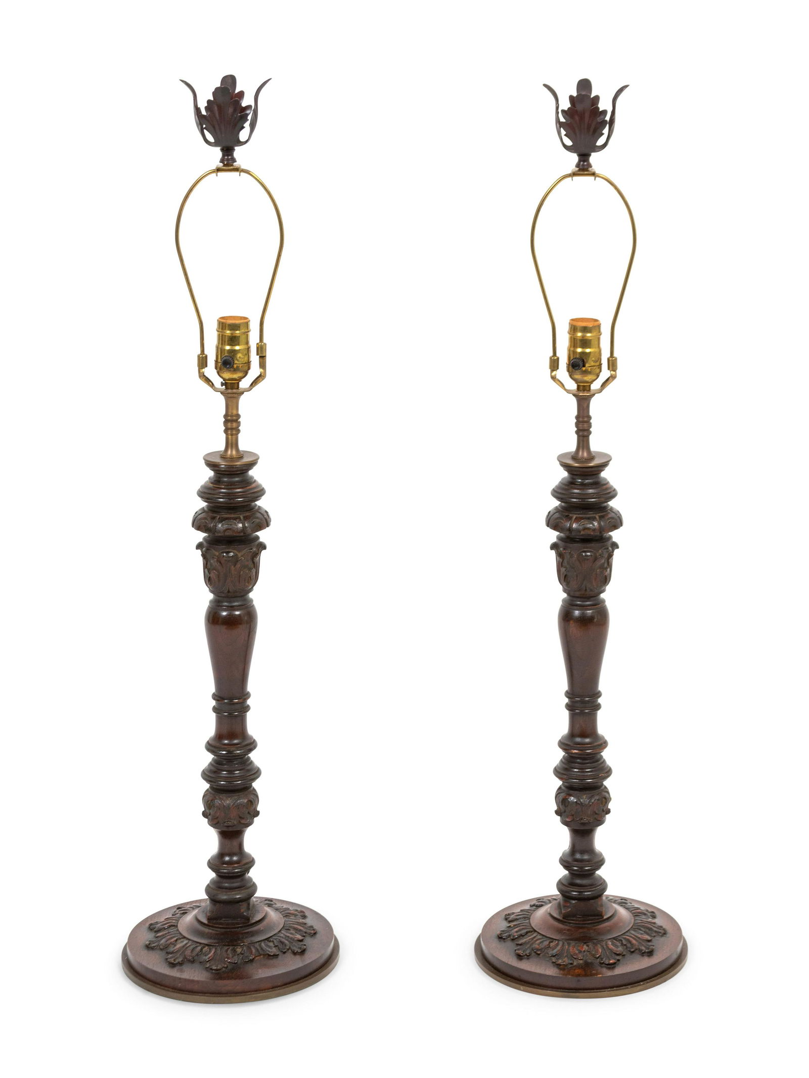 A Pair of Carved Wood Candlesticks Mounted as Lamps (1 of 1)