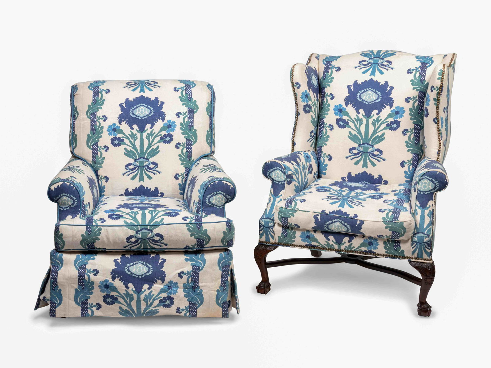 Two Modern Upholstered Armchairs Height of taller 46 x (1 of 1)