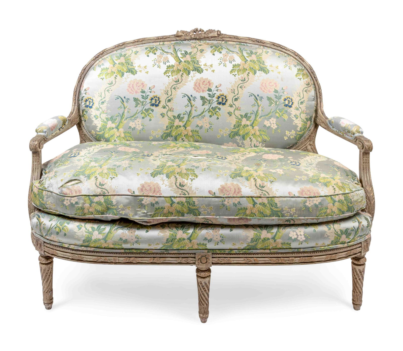 A Louis XVI Style Grey Painted Upholstered Settee (1 of 2)