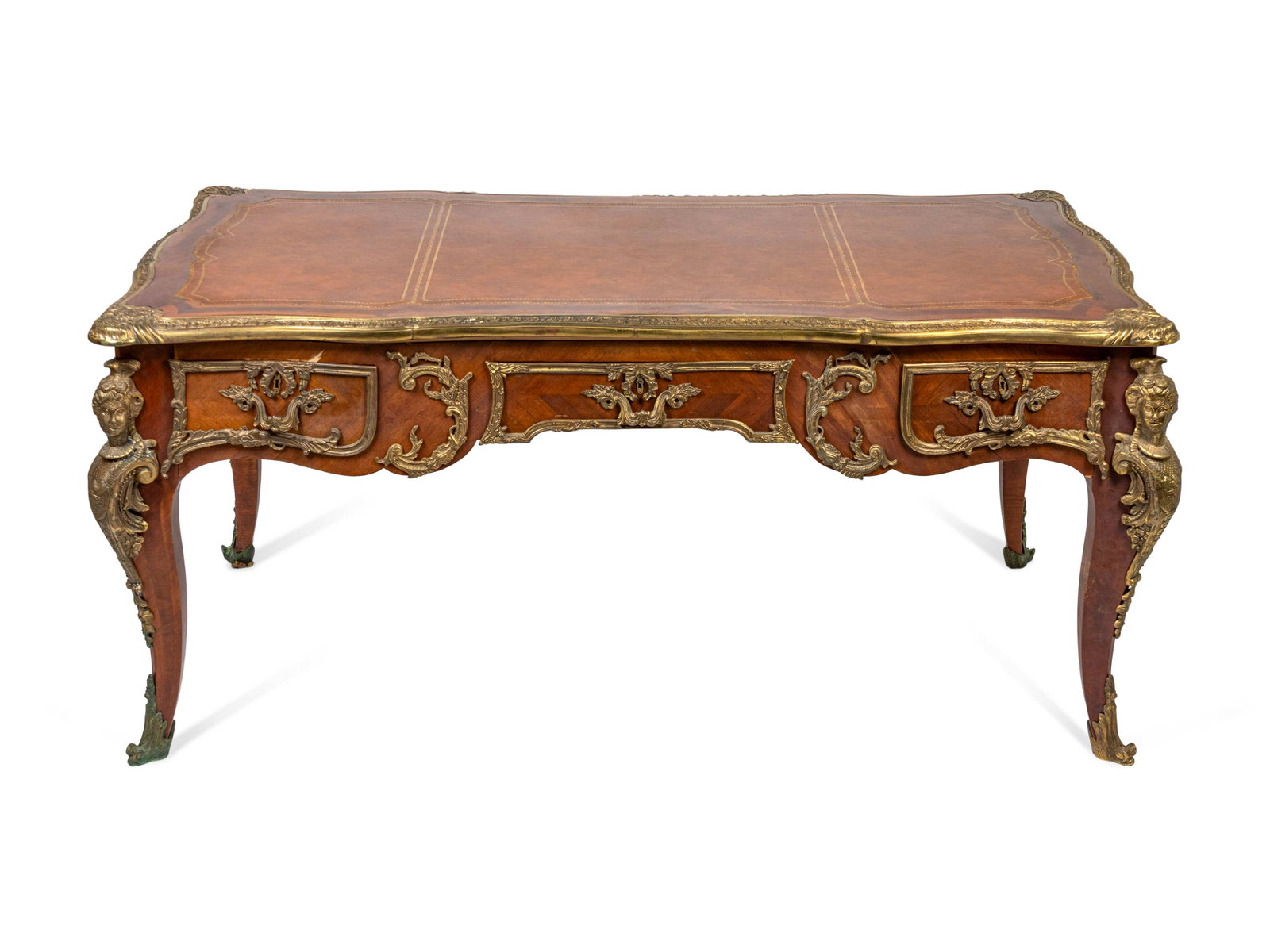 A Louis XV Style Bronze-Mounted Kingwood Bureau Plat: A Louis XV Style Bronze-Mounted Kingwood Bureau Plat 20th Century Height 30 1/2 x width 68 x depth 34 inches. Property from the Estate of Sally Gatling Tomlinson, Atlanta, Georgia
