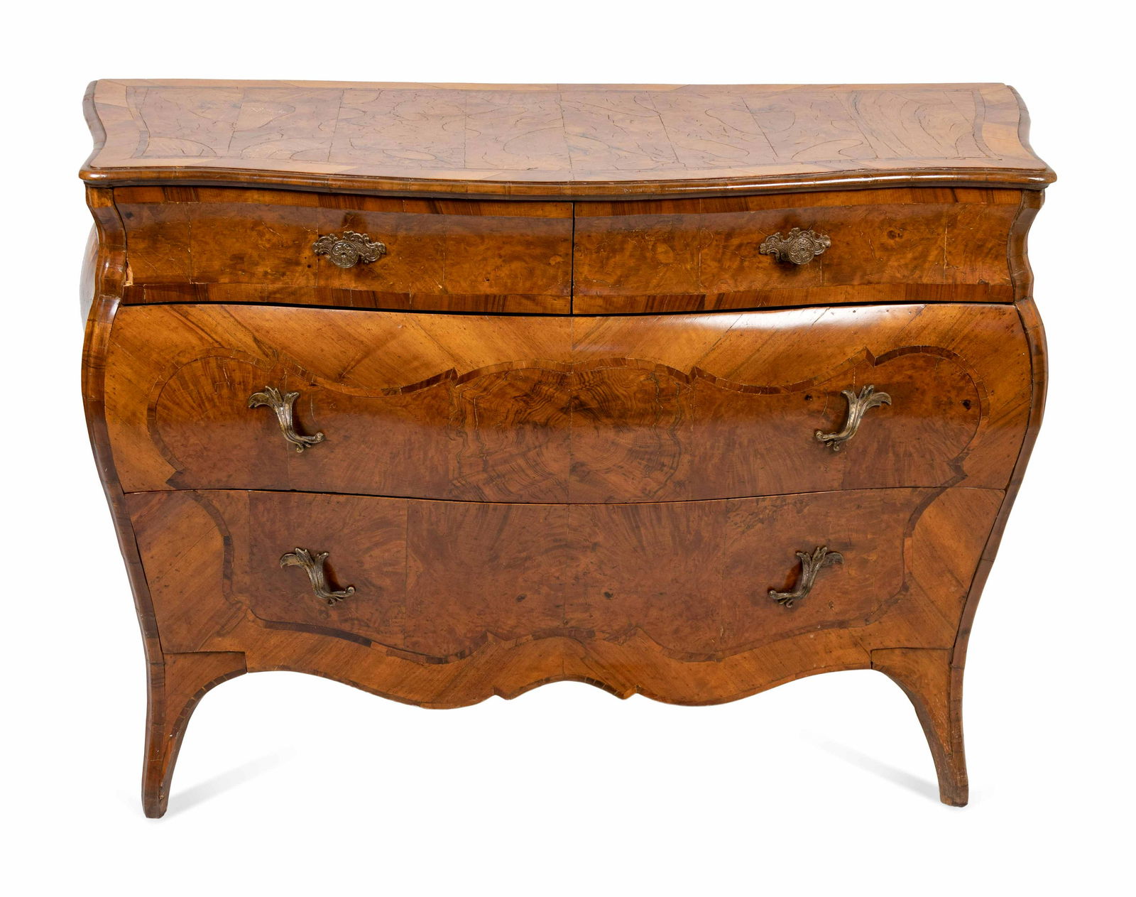 An Italian Rococo Style Walnut or Olivewood Bombe Chest (1 of 2)