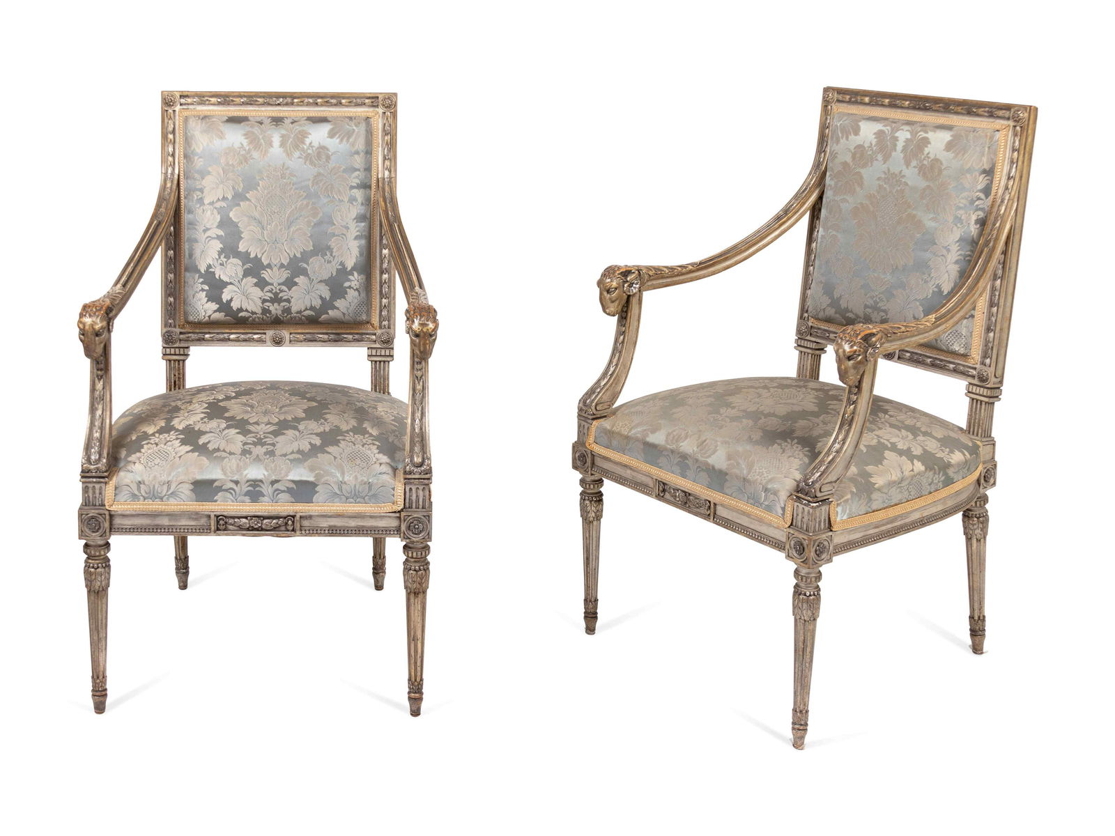 A Pair of Louis XVI Style Carved and Silver Paint (1 of 3)