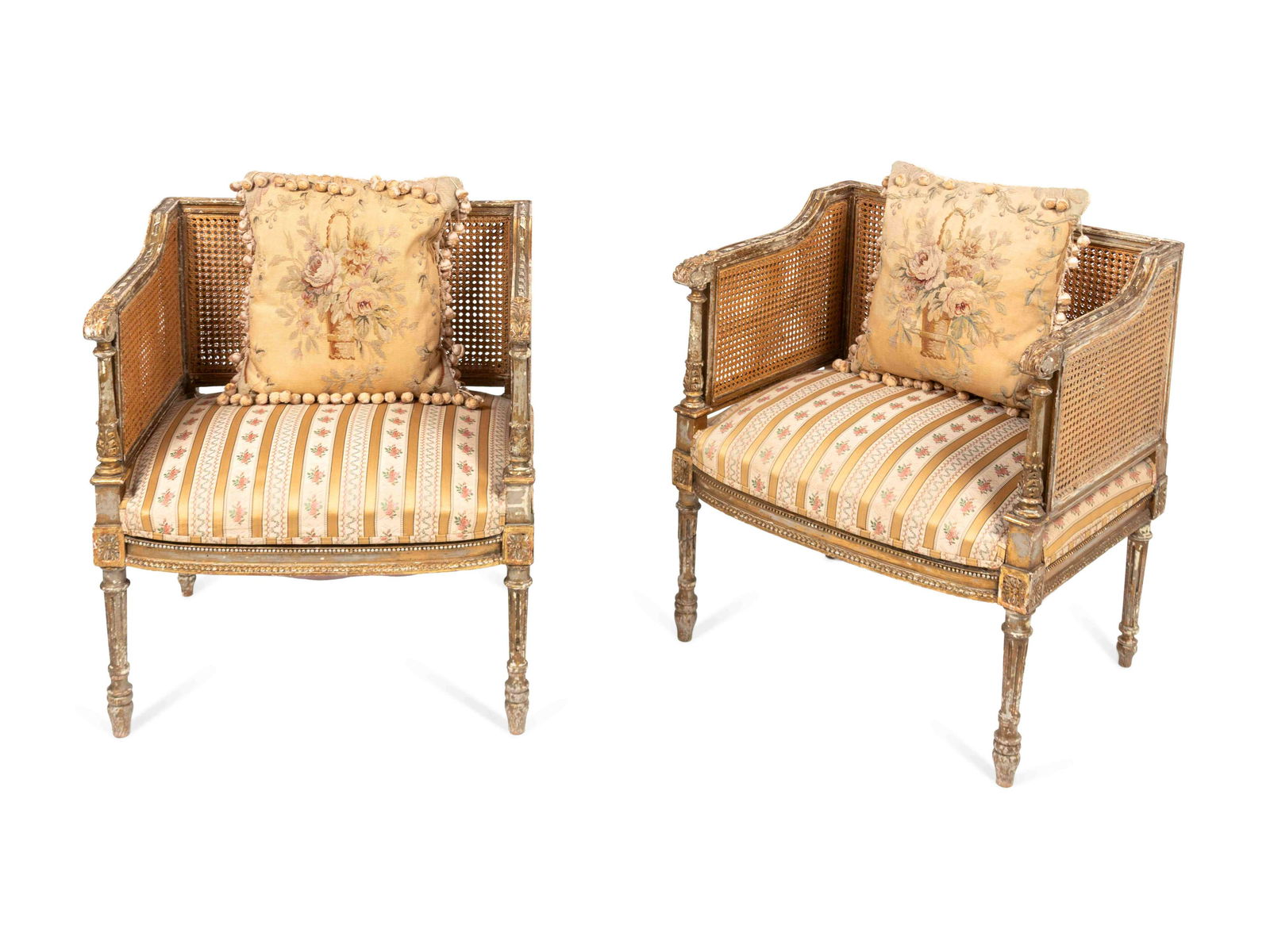 A Pair of Louis XVI Style Caned Giltwood Bergeres (1 of 1)