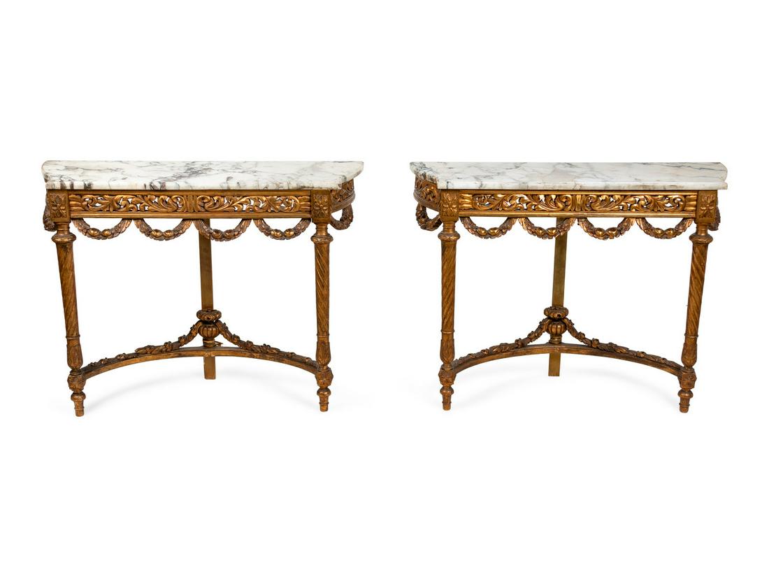 A Pair of Louis XVI Style Giltwood Consoles    (1 of 3)