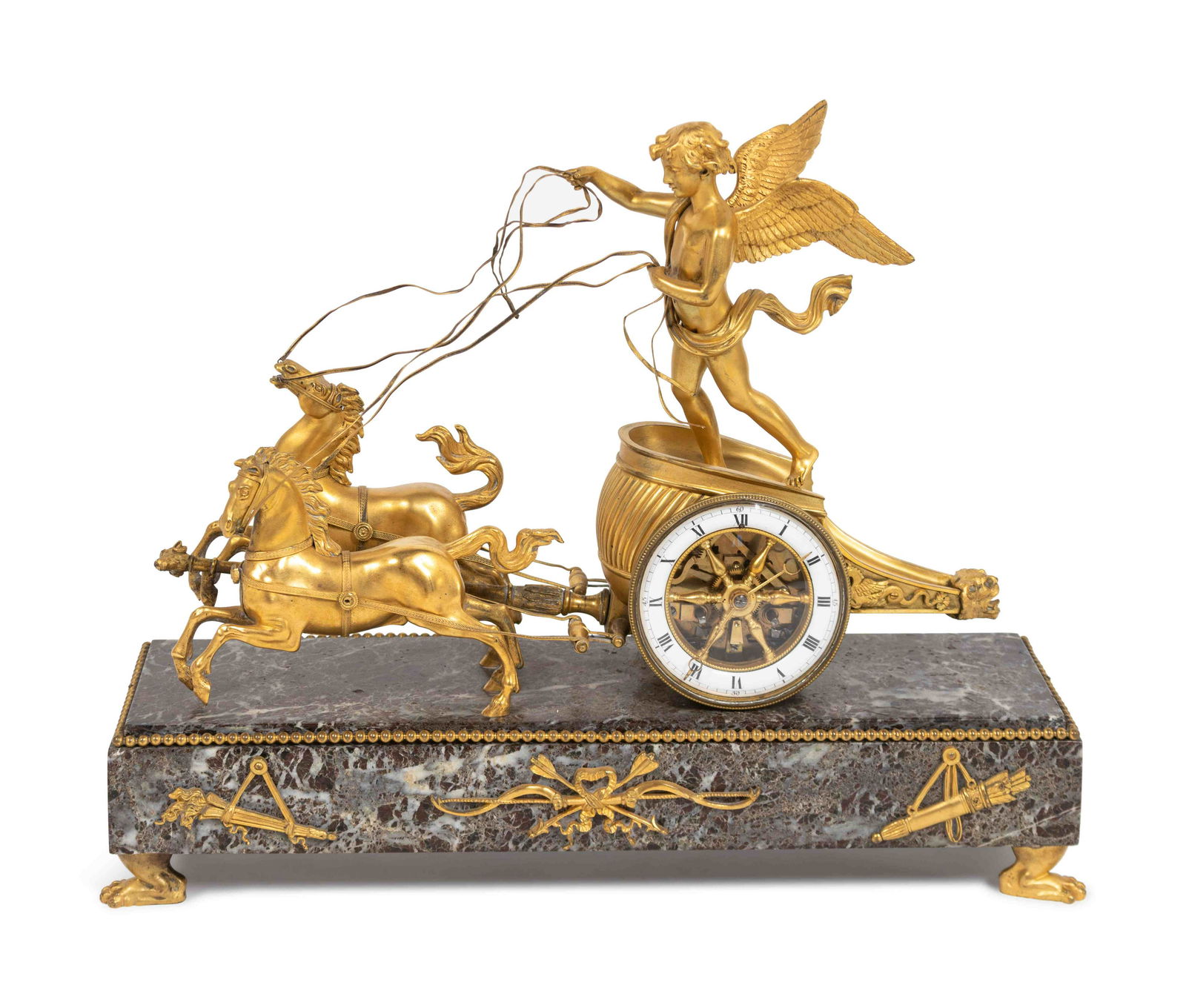 A Directoire Gilt-Bronze Marble Mounted Chariot Clock (1 of 3)