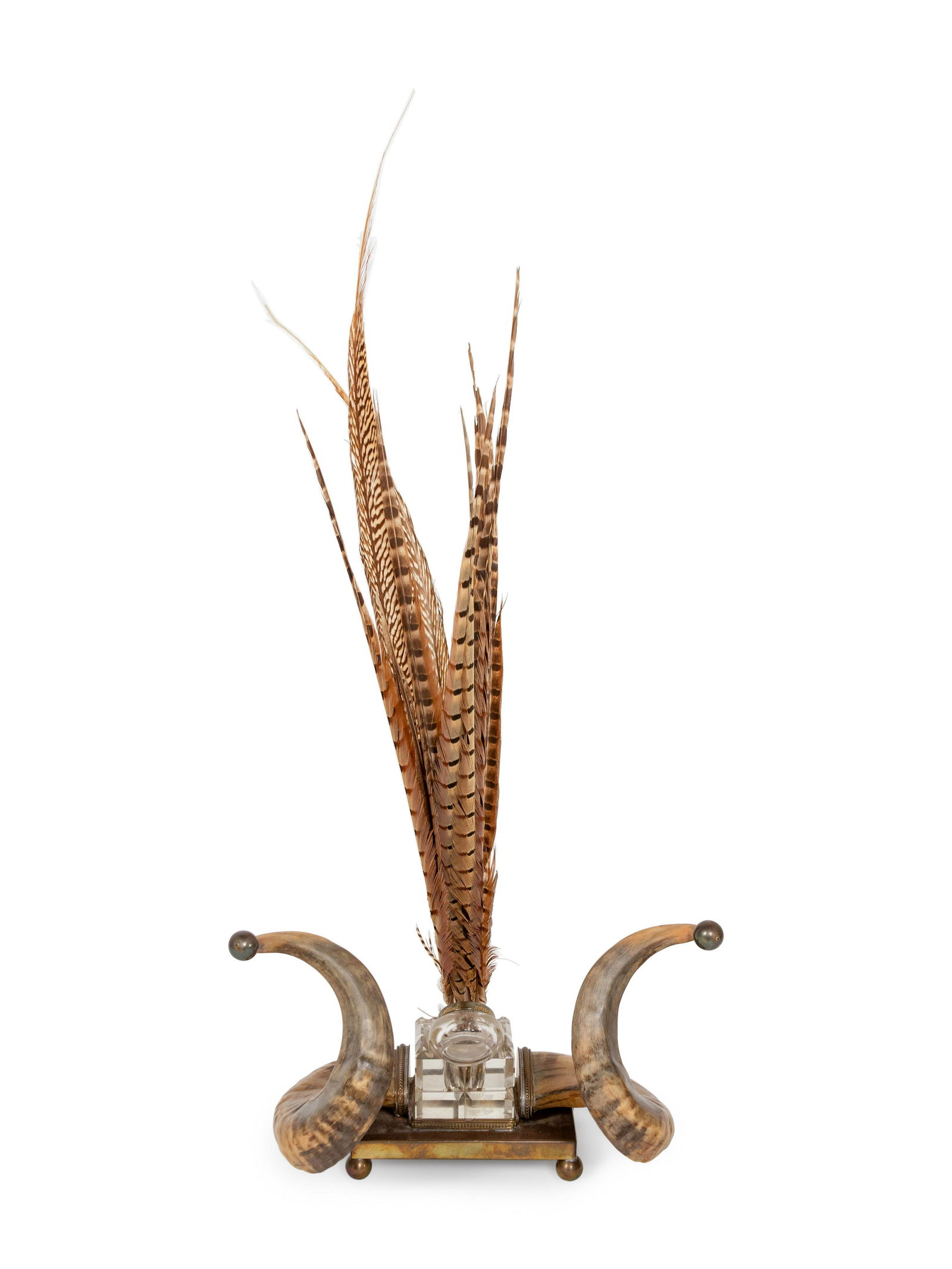 A Victorian Horn Ink Stand with Pheasant Feathers (1 of 2)