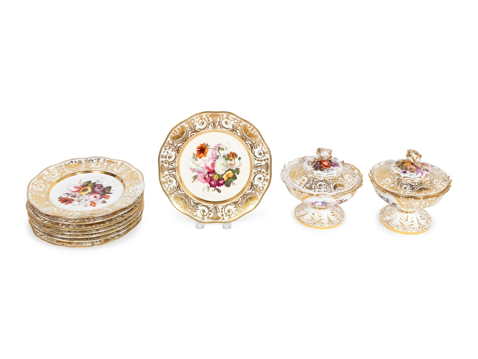 An English Porcelain Part Dinner Service Plates 9 1/2: An English Porcelain Part Dinner Service Second Quarter 19th Century 10 pieces. Plates 9 1/2 inches. Property from the Estate of Sally Gatling Tomlinson, Atlanta, Georgia