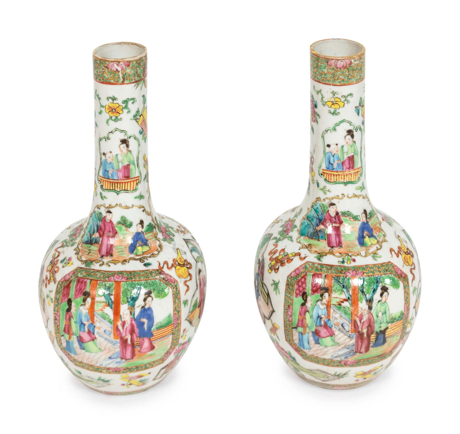 A Pair of Rose Medallion Porcelain Vases Height 9 1/2 x (1 of 3)