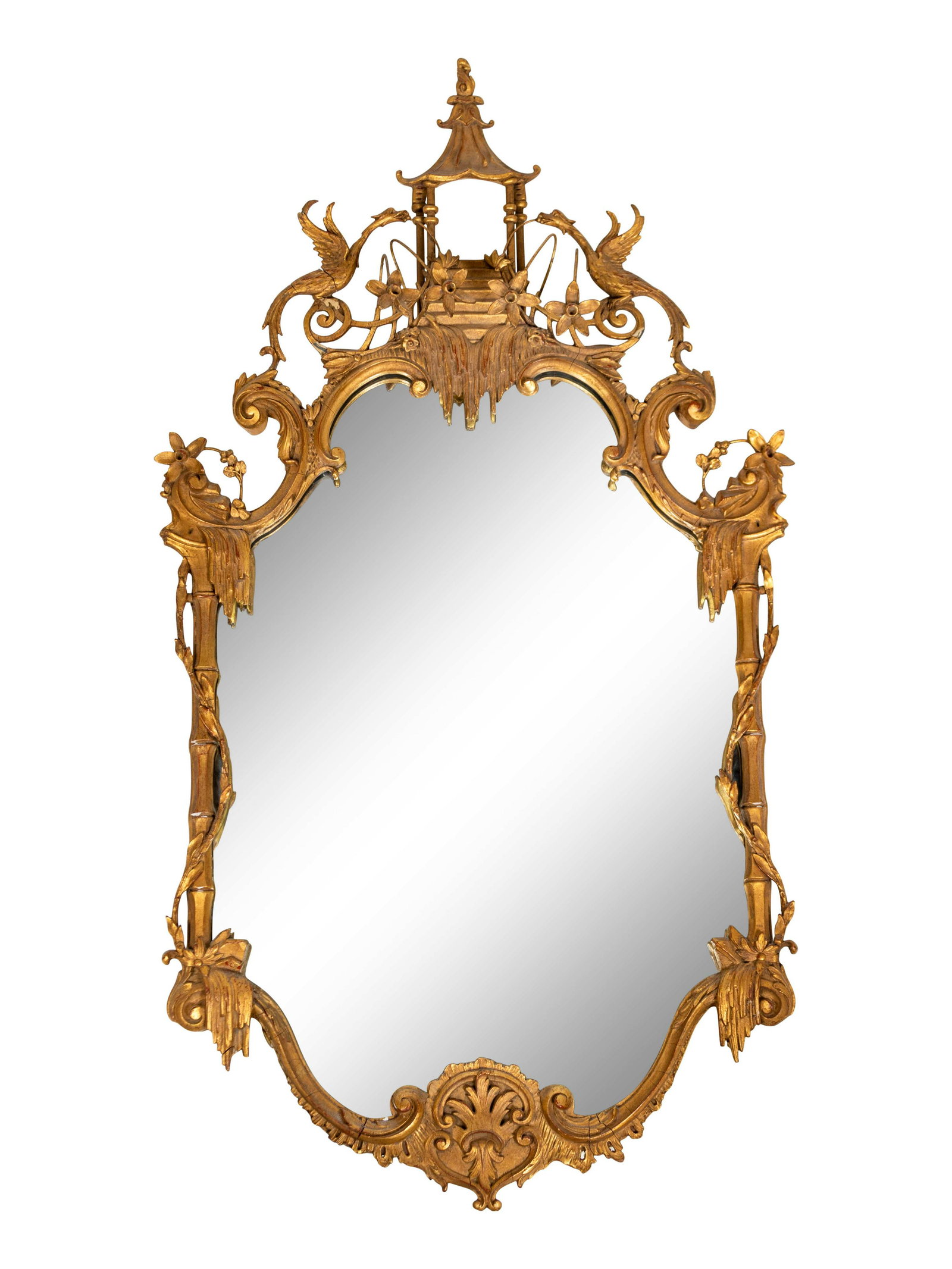 A Chinese Chippendale Style Giltwood Mirror Height 48 x: A Chinese Chippendale Style Giltwood Mirror Height 48 x width 26 1/2 inches. Property from the Estate of Sally Gatling Tomlinson, Atlanta, Georgia