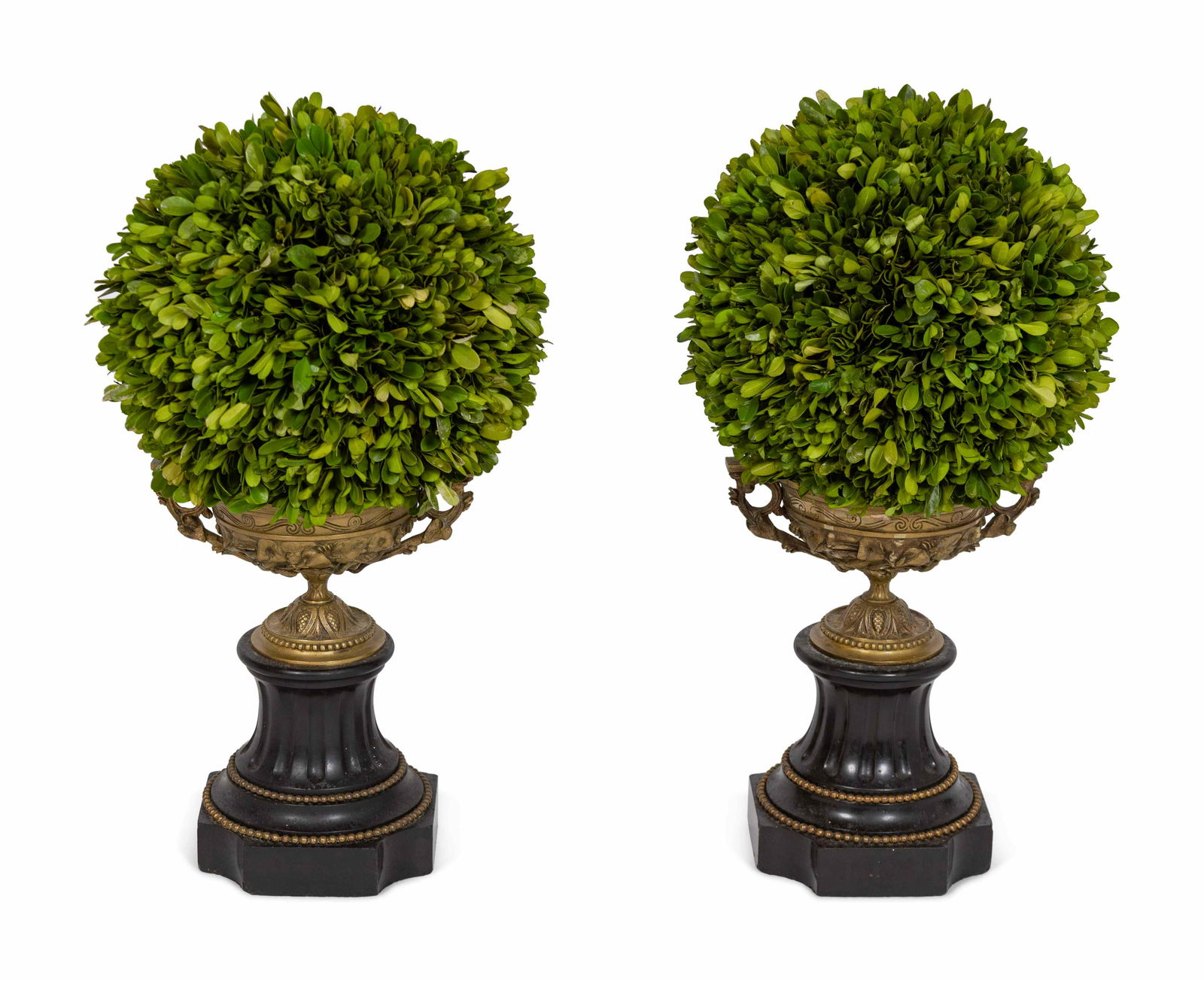 A Pair of Gilt Metal Urns with Faux Topiaries Height of (1 of 1)