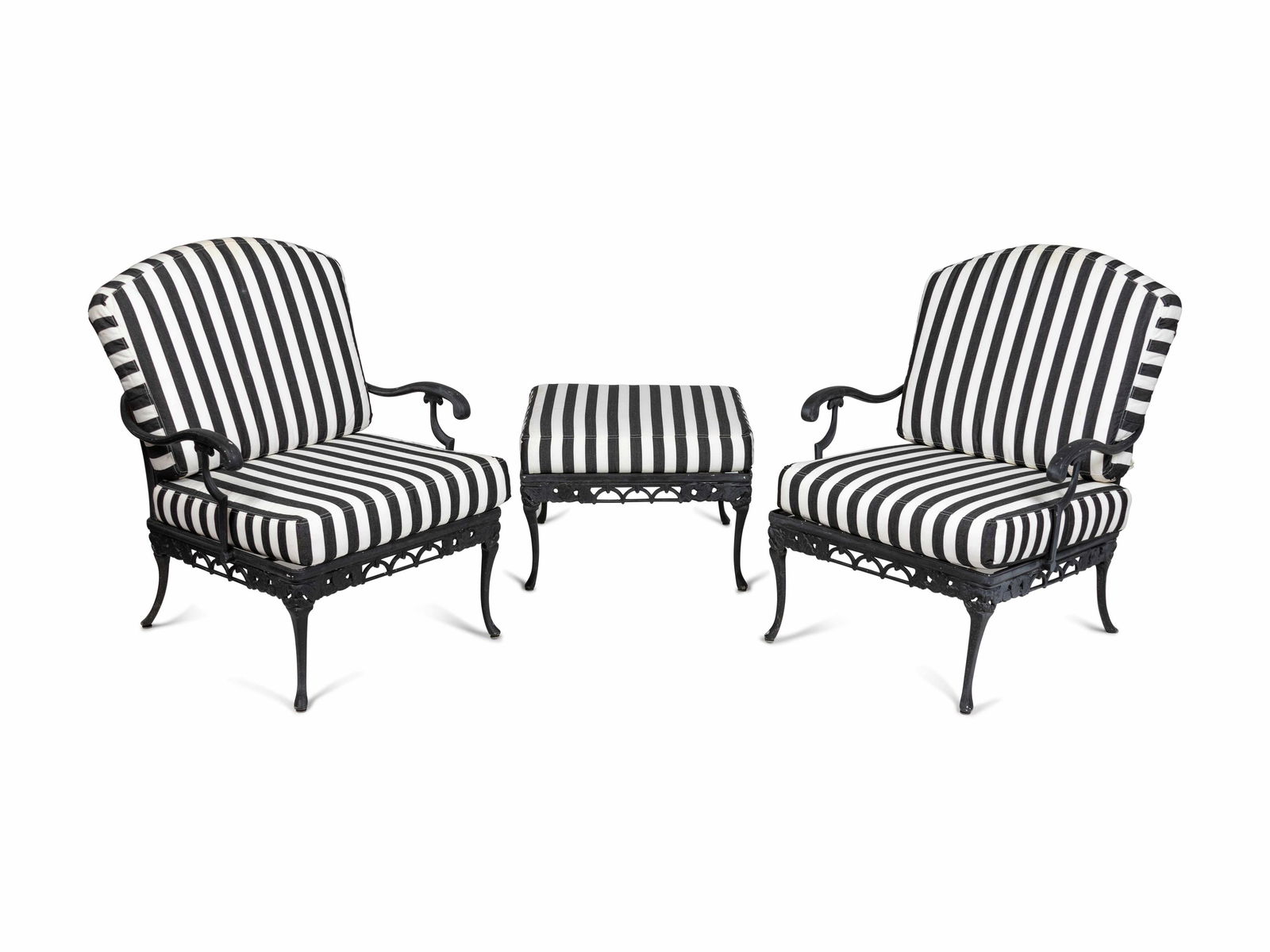 A Pair of Metal Garden Chairs and an Ottoman Height of (1 of 3)