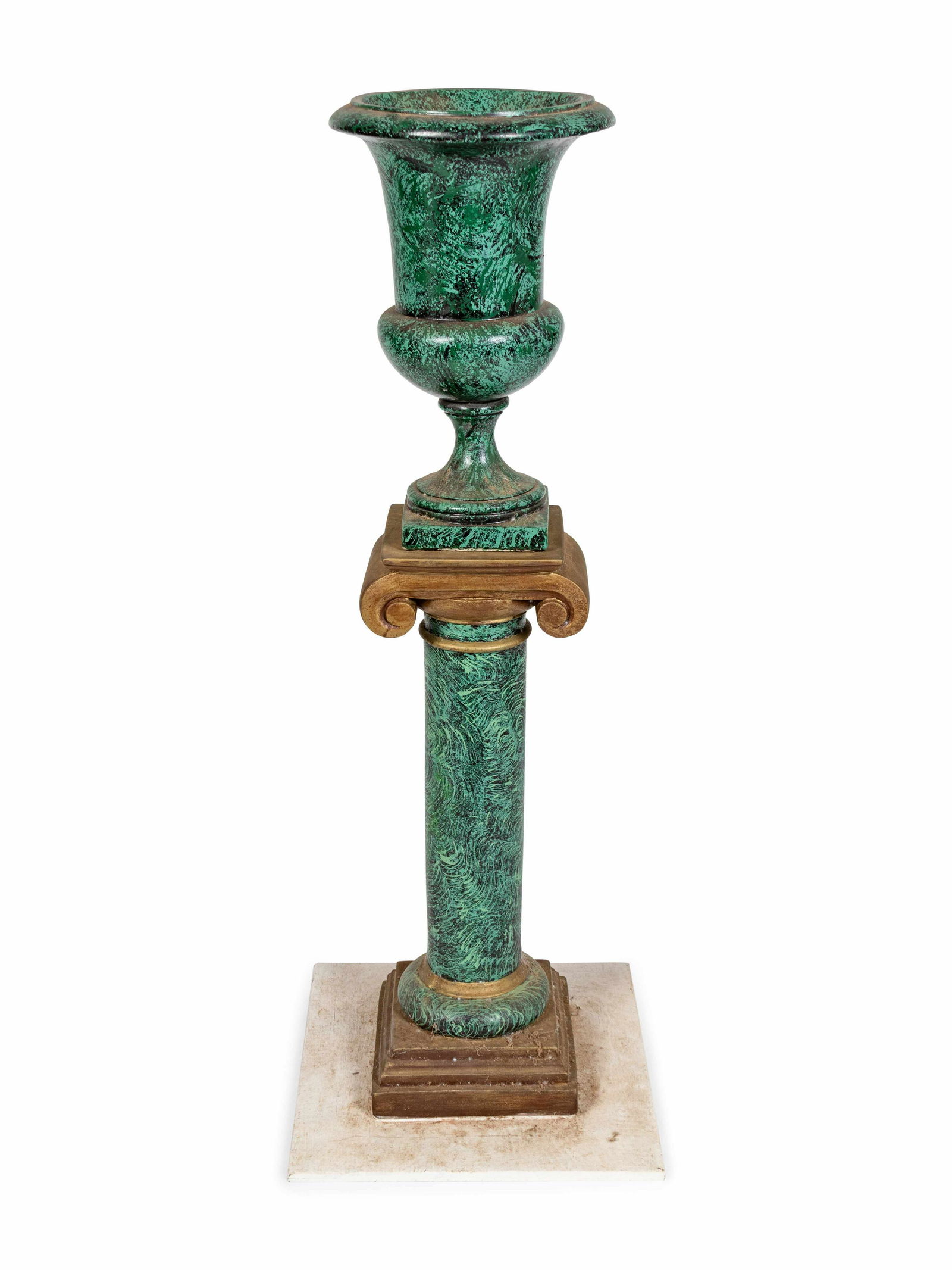 A Faux Malachite Urn and Pedestal Height 40 1/4 inches.: A Faux Malachite Urn and Pedestal Height 40 1/4 inches. Property from the Estate of Sally Gatling Tomlinson, Atlanta, Georgia