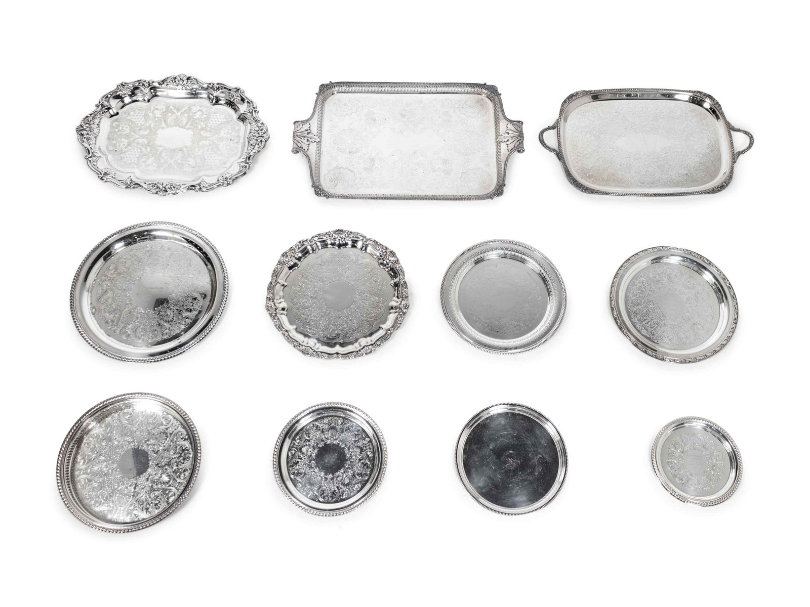Eleven Silver-Plate Trays Width of largest tray 24 1/4 (1 of 1)