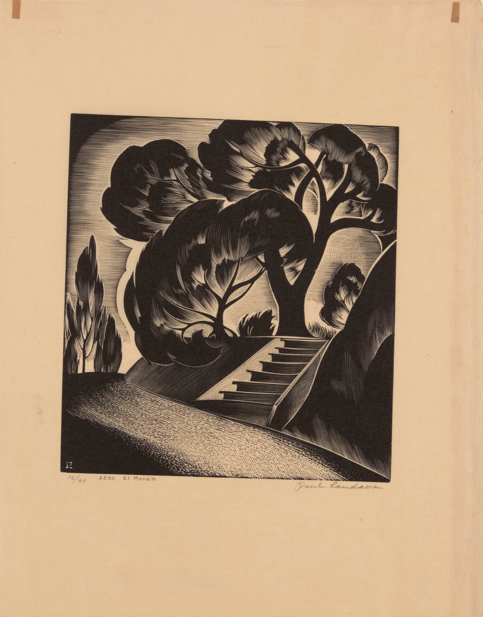 Paul Landacre (American, 1893-1963) El Moran, 1932: Paul Landacre(American, 1893-1963)El Moran, 1932woodcutsigned, titled and numbered 16/60 in pencil6 x 5 1/2 inches.