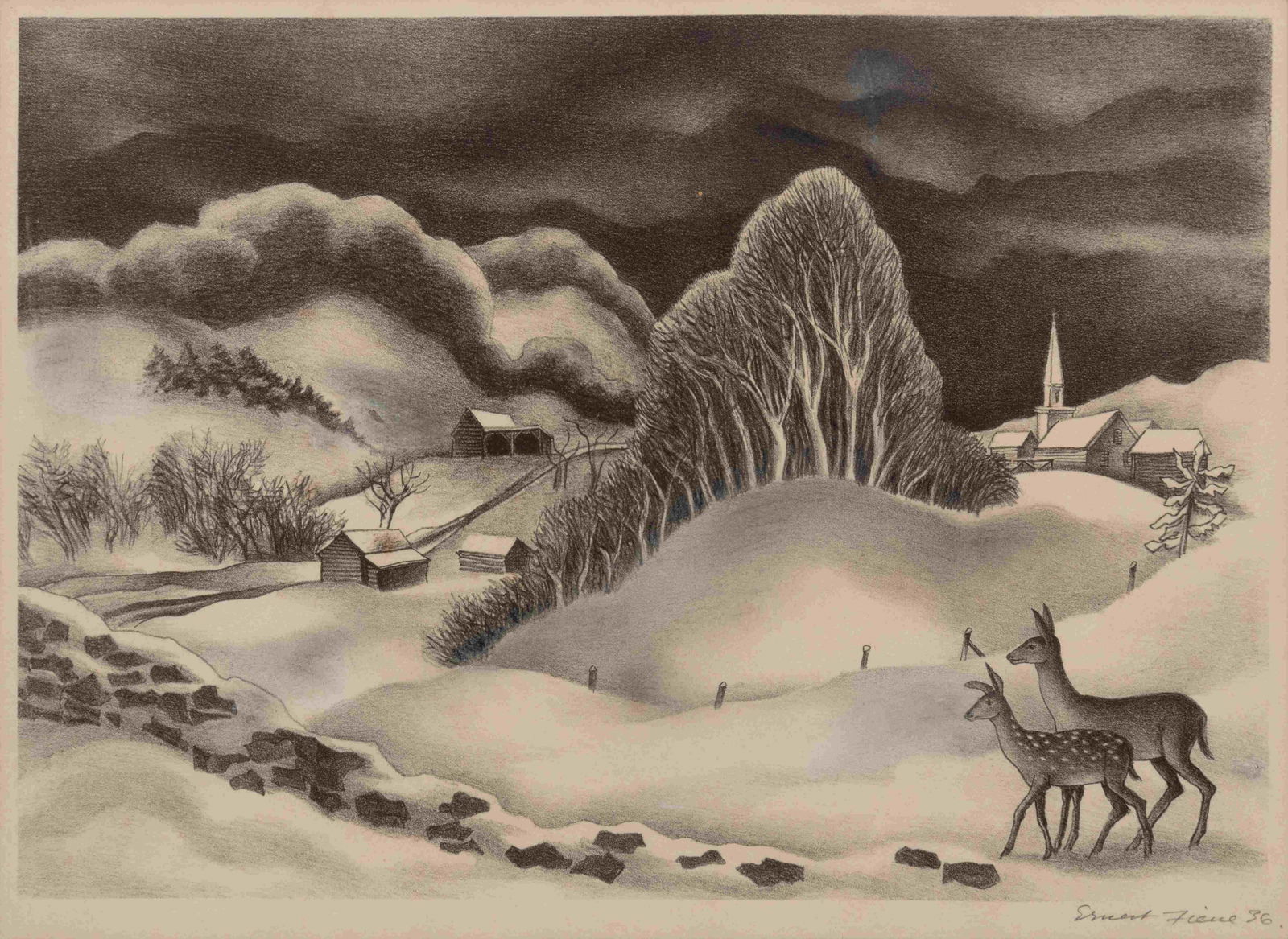 A group of four American prints (Ernest Fiene, New Snow; (1 of 10)