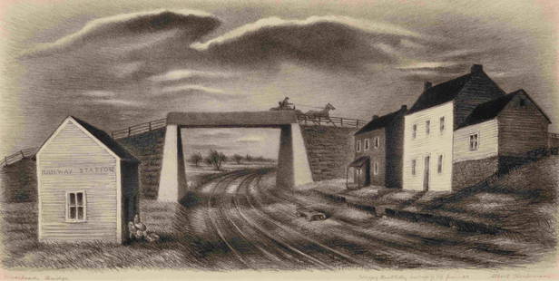 A group of three American prints (Albert Heckman,: A group of three American prints (Albert Heckman, Overhead Bridge; Victoria Huntley, Covered Bridge; Woldemar Neufeld, The Covered Bridge)each signedlargest: 8 1/4 x 13 1/2 inches.