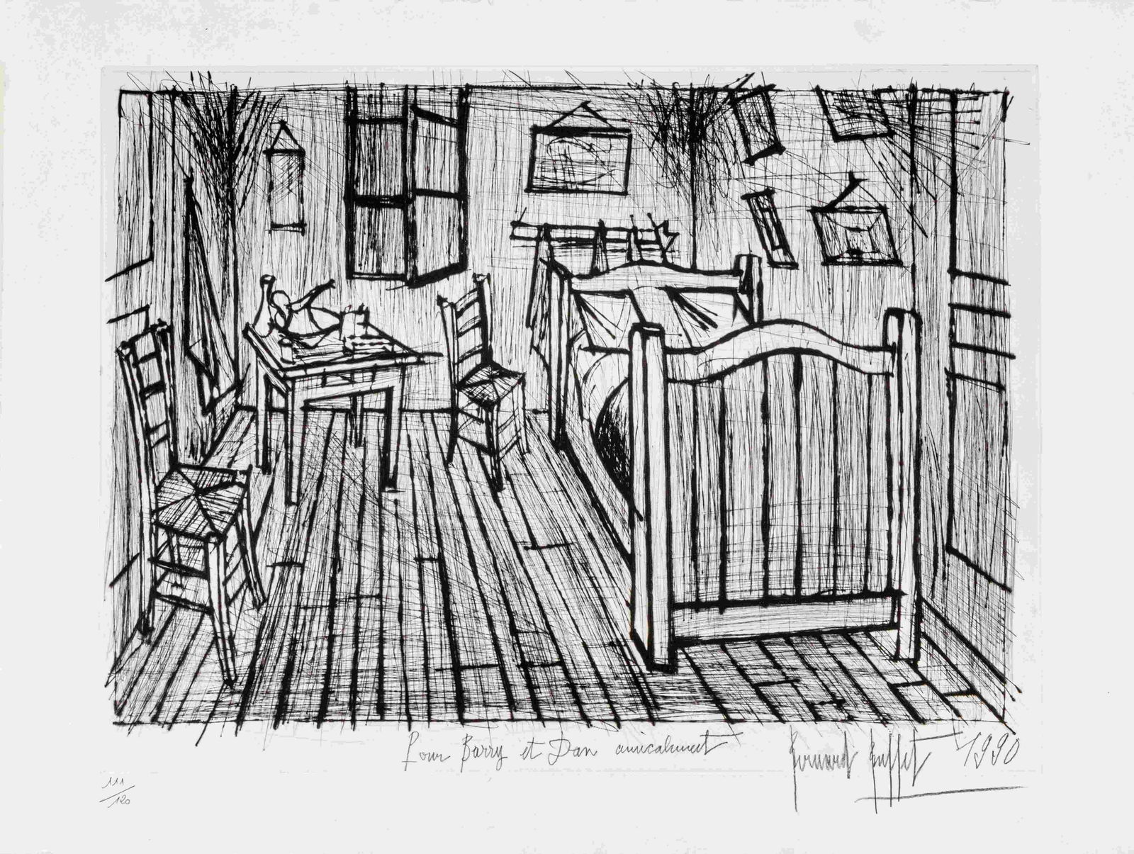 Bernard Buffet (French, 1928-1999) Van Gogh's Bedroom: Bernard Buffet(French, 1928-1999)Van Gogh's Bedroometchingsigned, inscribed, dated, and numbered 111/12018 1/2 x 24 1/2 inches.
