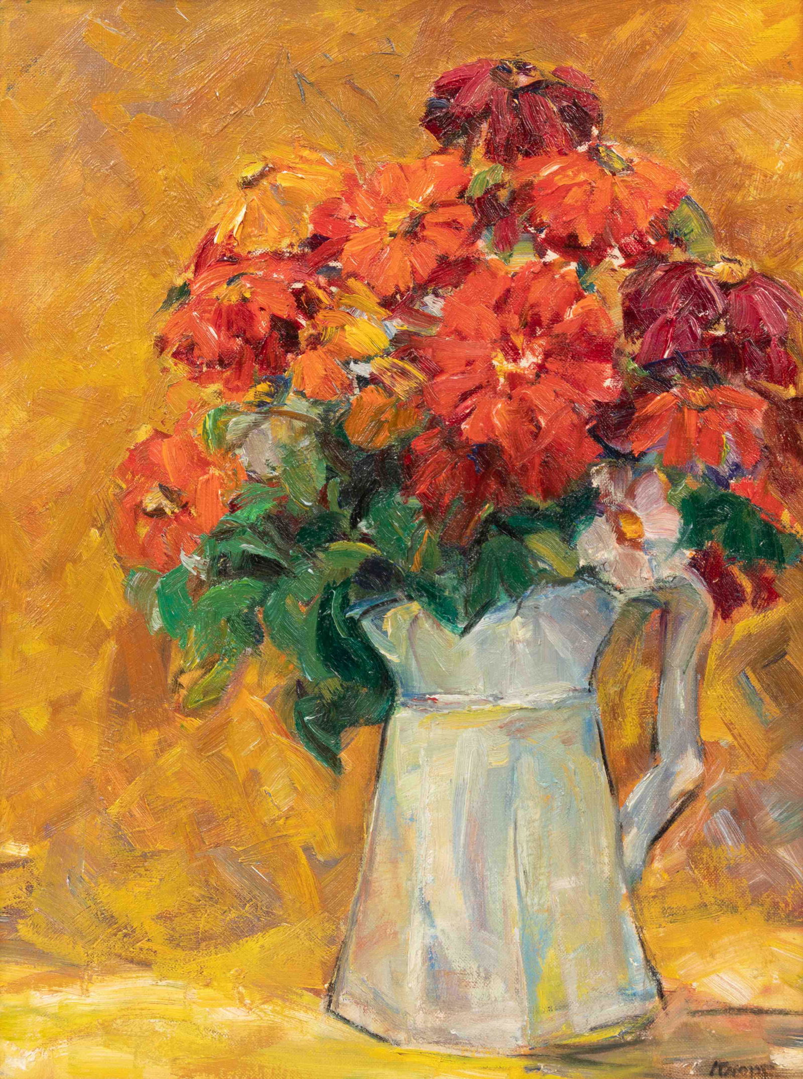 Nellie Augusta Knopf (American, 1875-1962) My Mother's: Nellie Augusta Knopf(American, 1875-1962)My Mother's Pitcher - Autumn Bouquetoil on canvasboardsigned Knopf (lower right); signed and titled (verso)16 x 11 ½ inches. Property from the Collection of M
