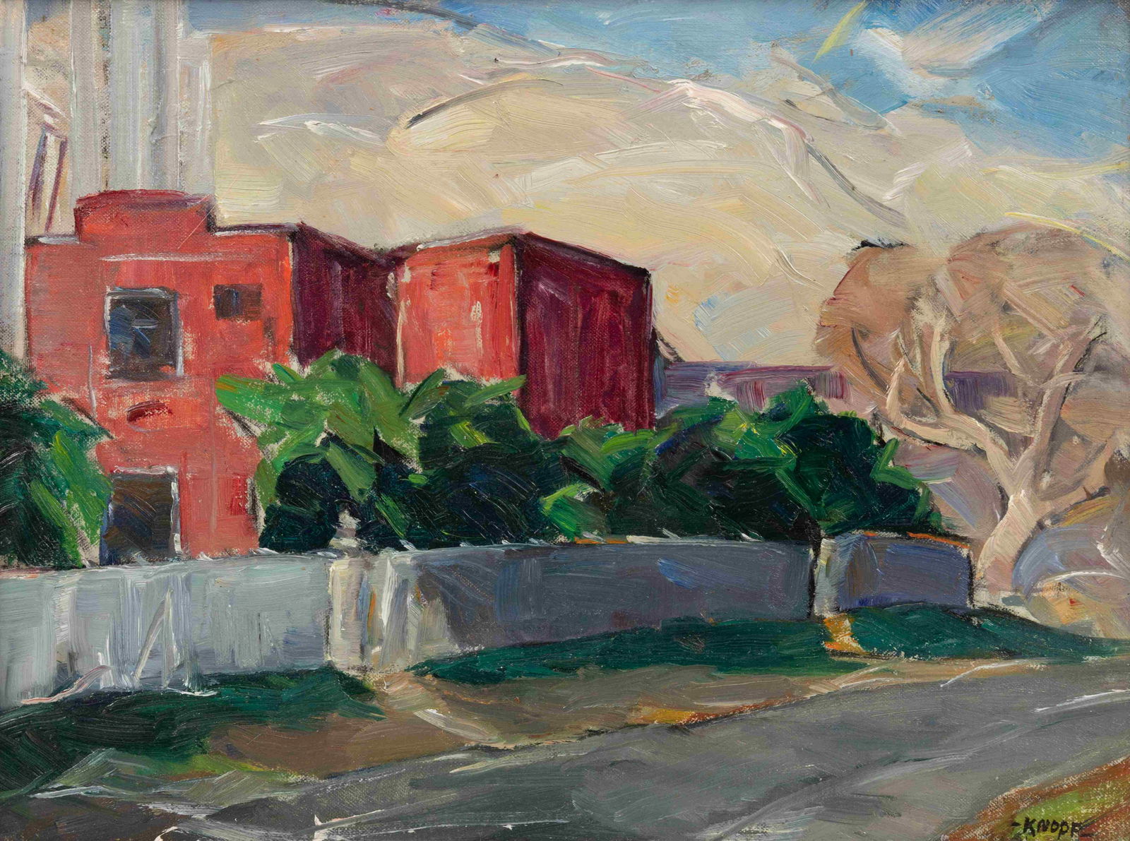 Nellie Augusta Knopf (American, 1875-1962) From My: Nellie Augusta Knopf(American, 1875-1962)From My Window #1, San Antonio, Texasoil on canvasboardsigned N.A. Knopf (lower right); signed and titled (verso)12 x 16 inches. Property from the Collection o