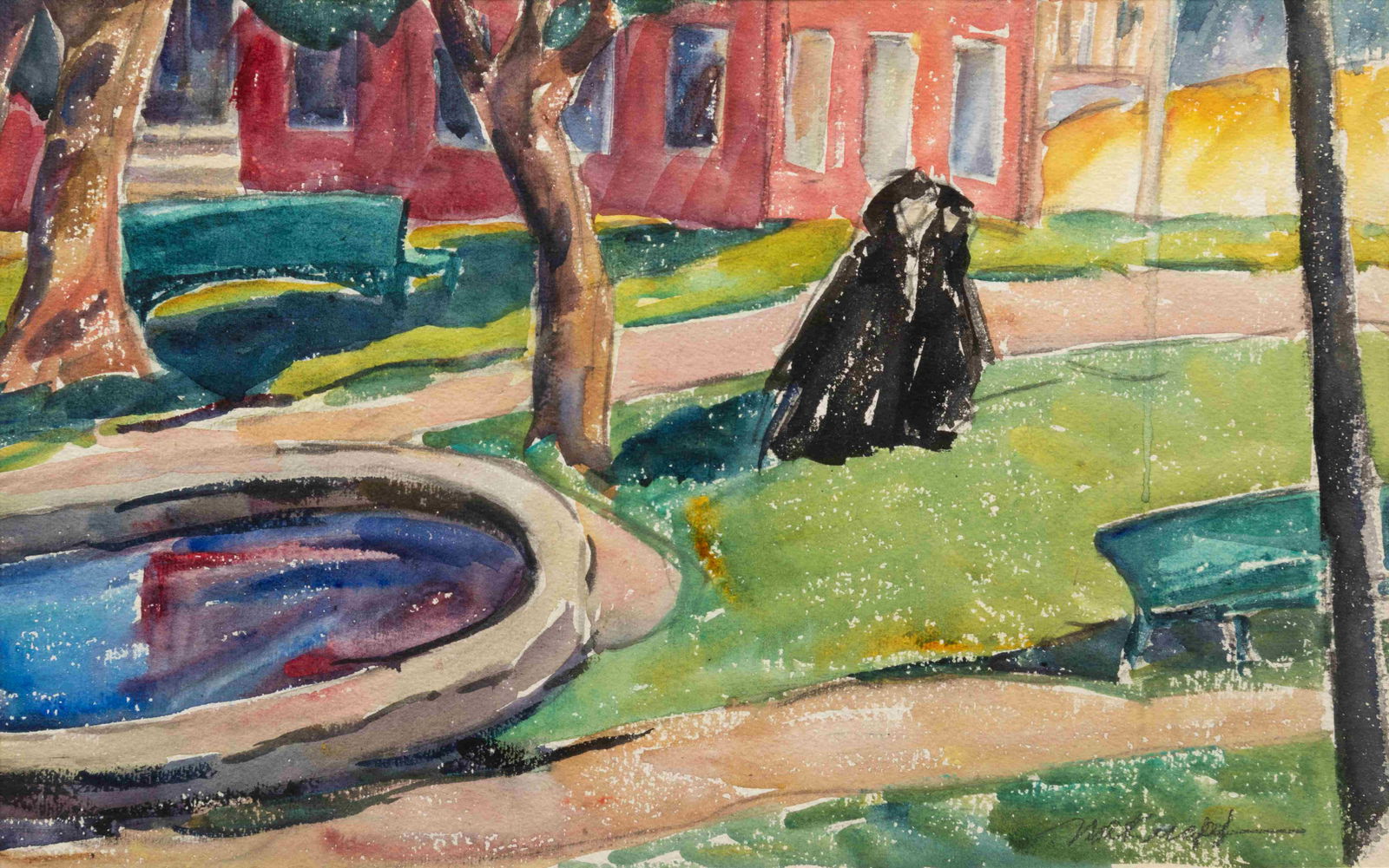 Nellie Augusta Knopf (American, 1875-1962) Sisters of: Nellie Augusta Knopf(American, 1875-1962)Sisters of the Churchwatercolor on papersigned N.A. Knopf (lower right)9 ¼ x 14 ½ inches. Provenance: Dr. & Mrs. E.C. Bone Donated by the above to MacMurray