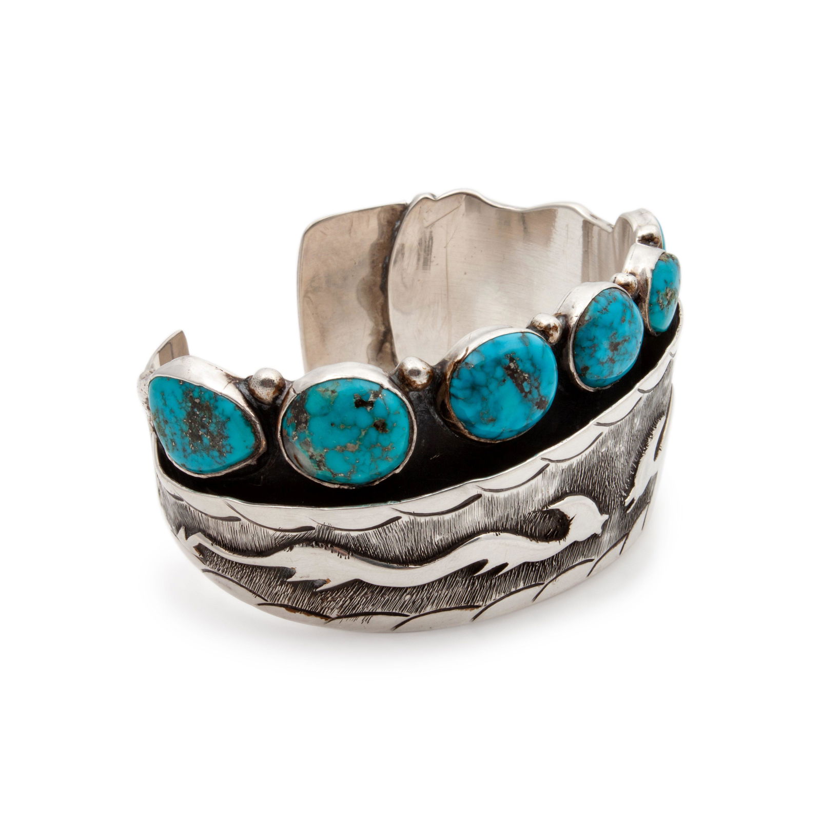 Silver Cuff with Turquoise CabochonsLot is located and (1 of 3)