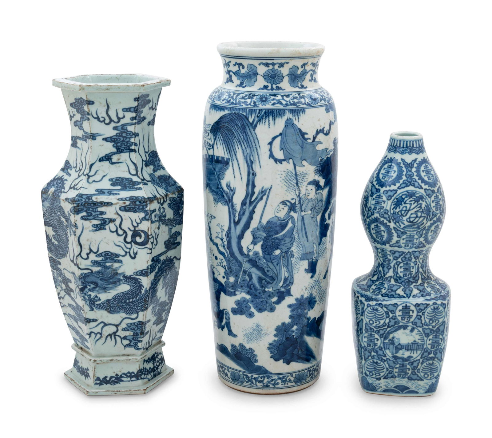 Three Chinese Blue and White Porcelain Vases (1 of 5)