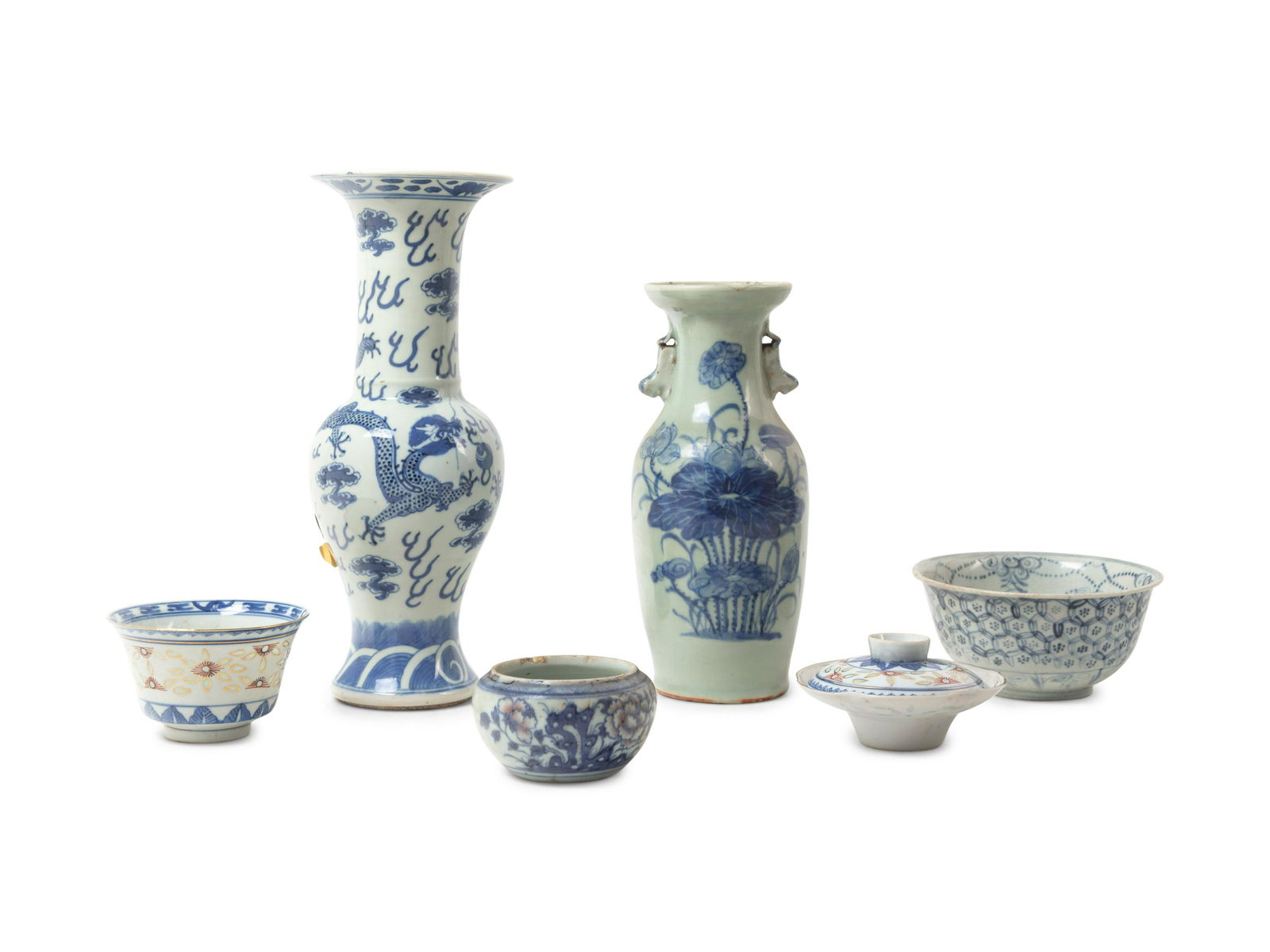Five Chinese Blue and White Porcelain Articles (1 of 1)