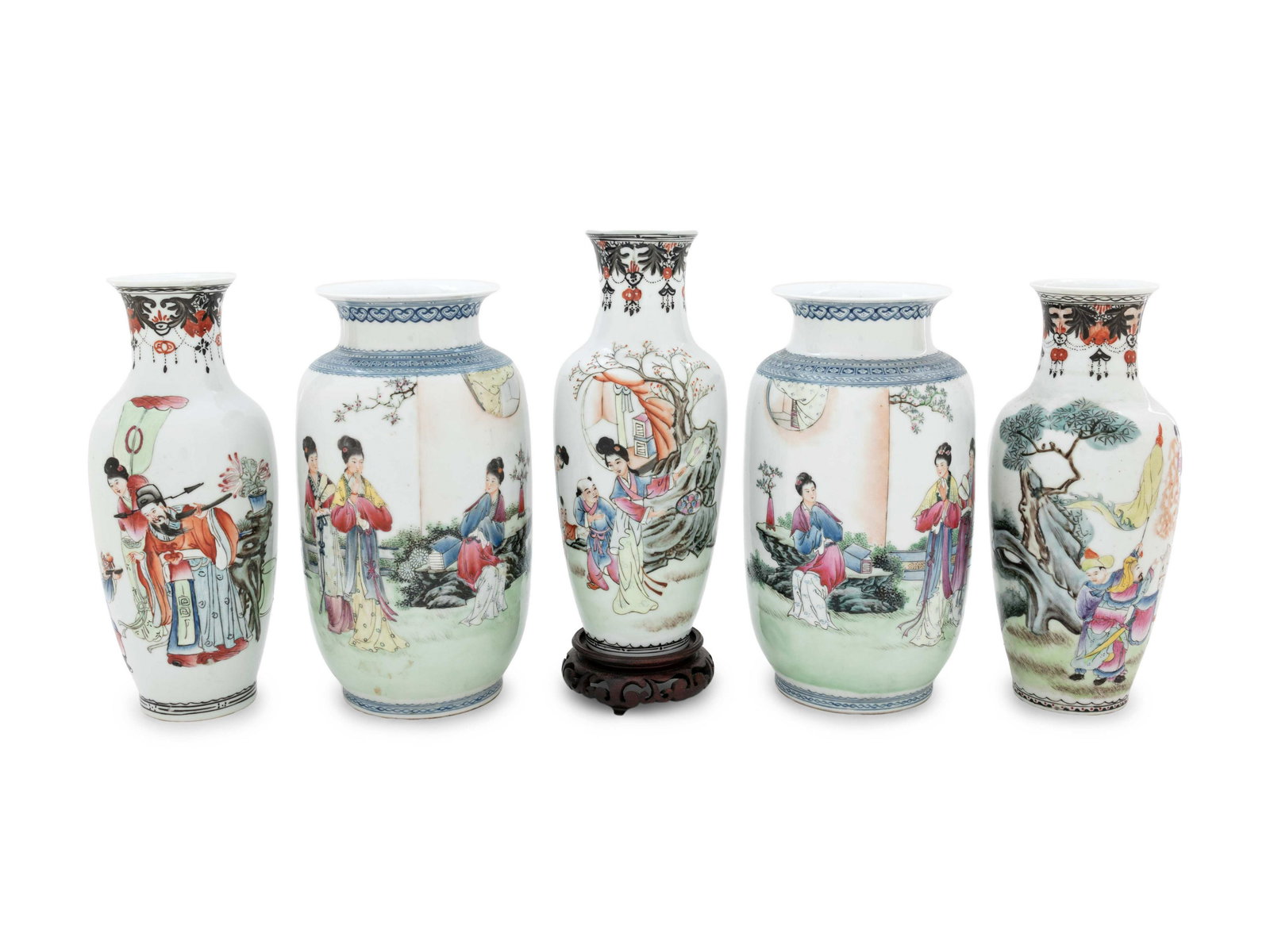 Five Chinese Famille Rose Porcelain Vases (1 of 3)