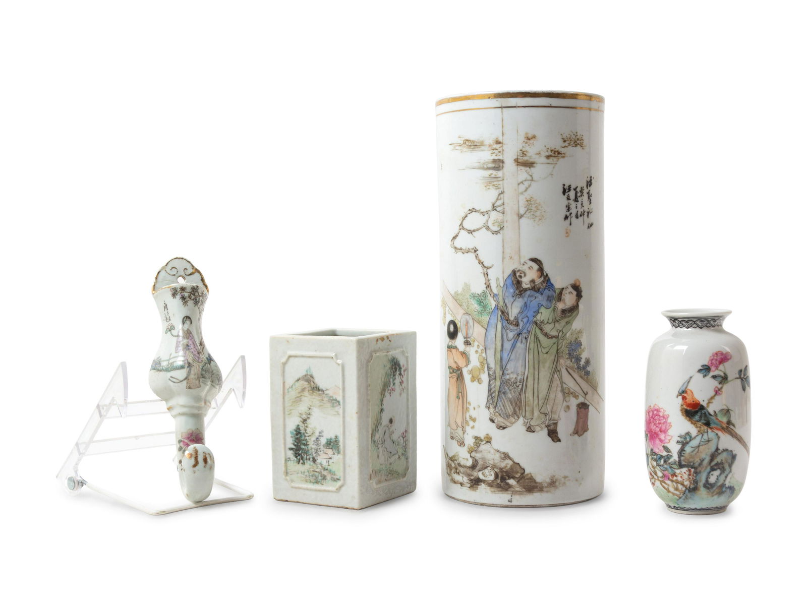 Four Chinese Qianjiang Enamel Porcelain Articles (1 of 3)