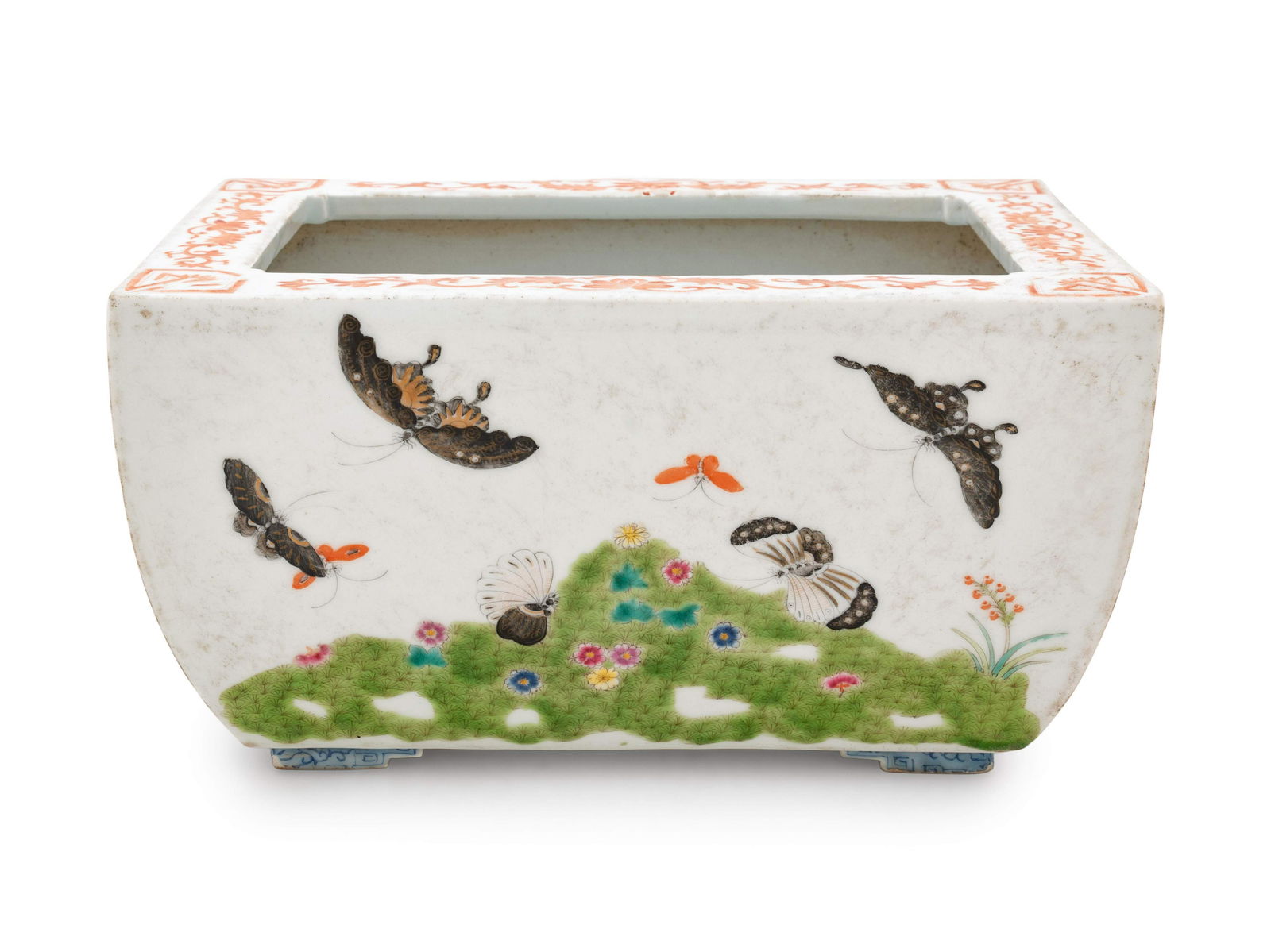 A Chinese Famille Rose Porcelain Rectangular Cachepot (1 of 3)