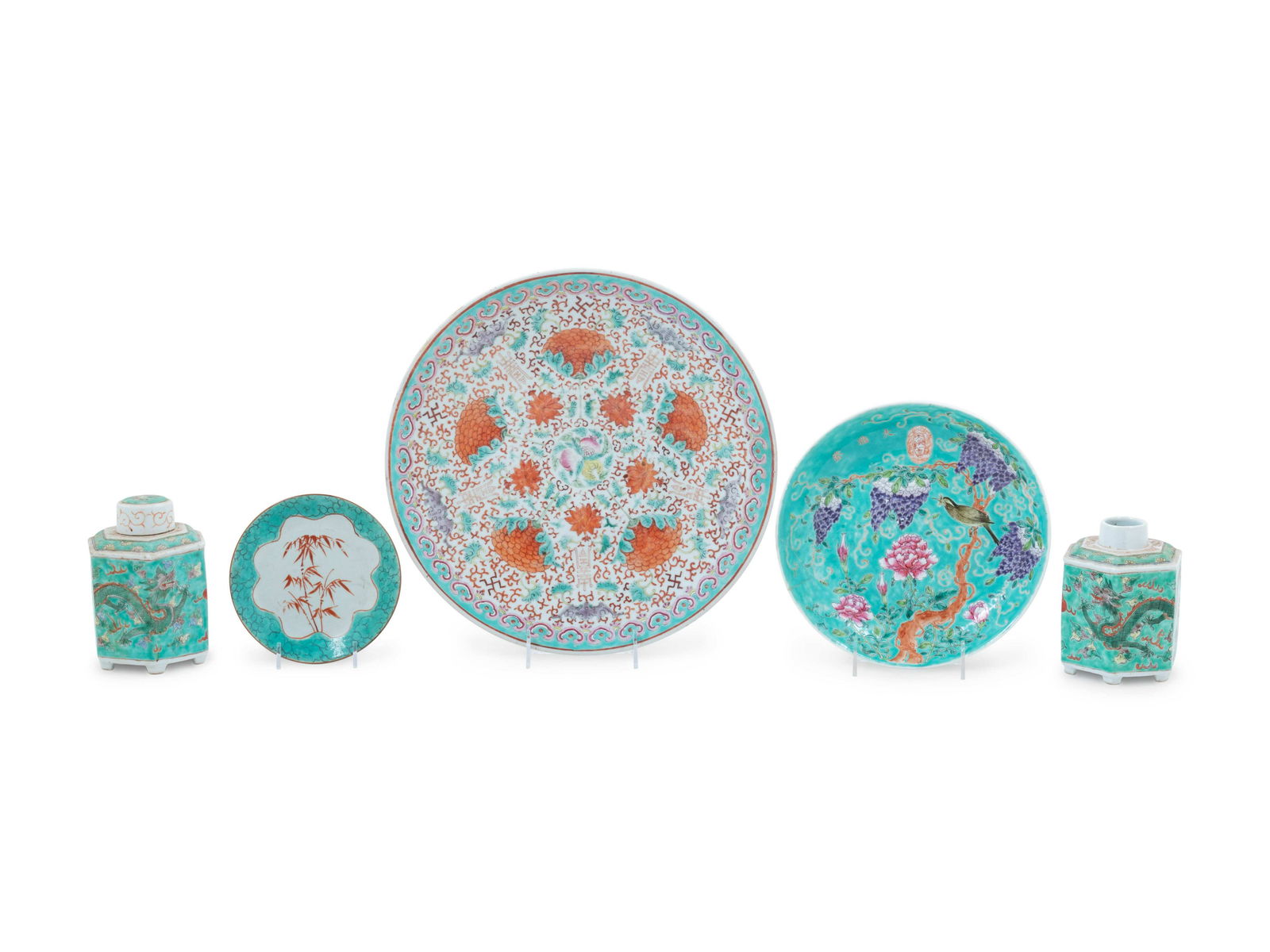 Five Chinese Famille Rose Turquoise Ground Porcelain (1 of 4)