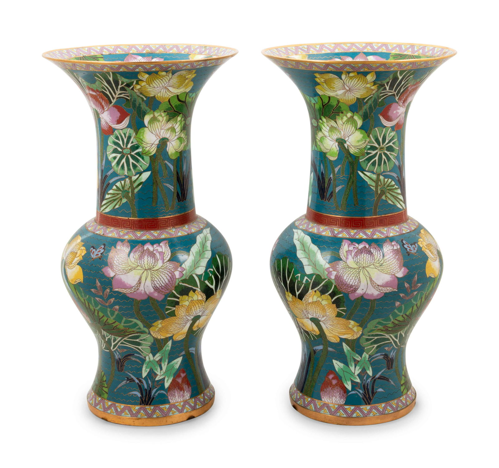 A Pair of Large Chinese Cloisonne Enamel 'Lotus' Yenyen (1 of 3)